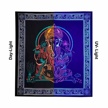 Wandteppich UV Tuch Ganesha Tagesdecke Wandbehang Deko Meditation Goa 200x135 cm, KUNST UND MAGIE