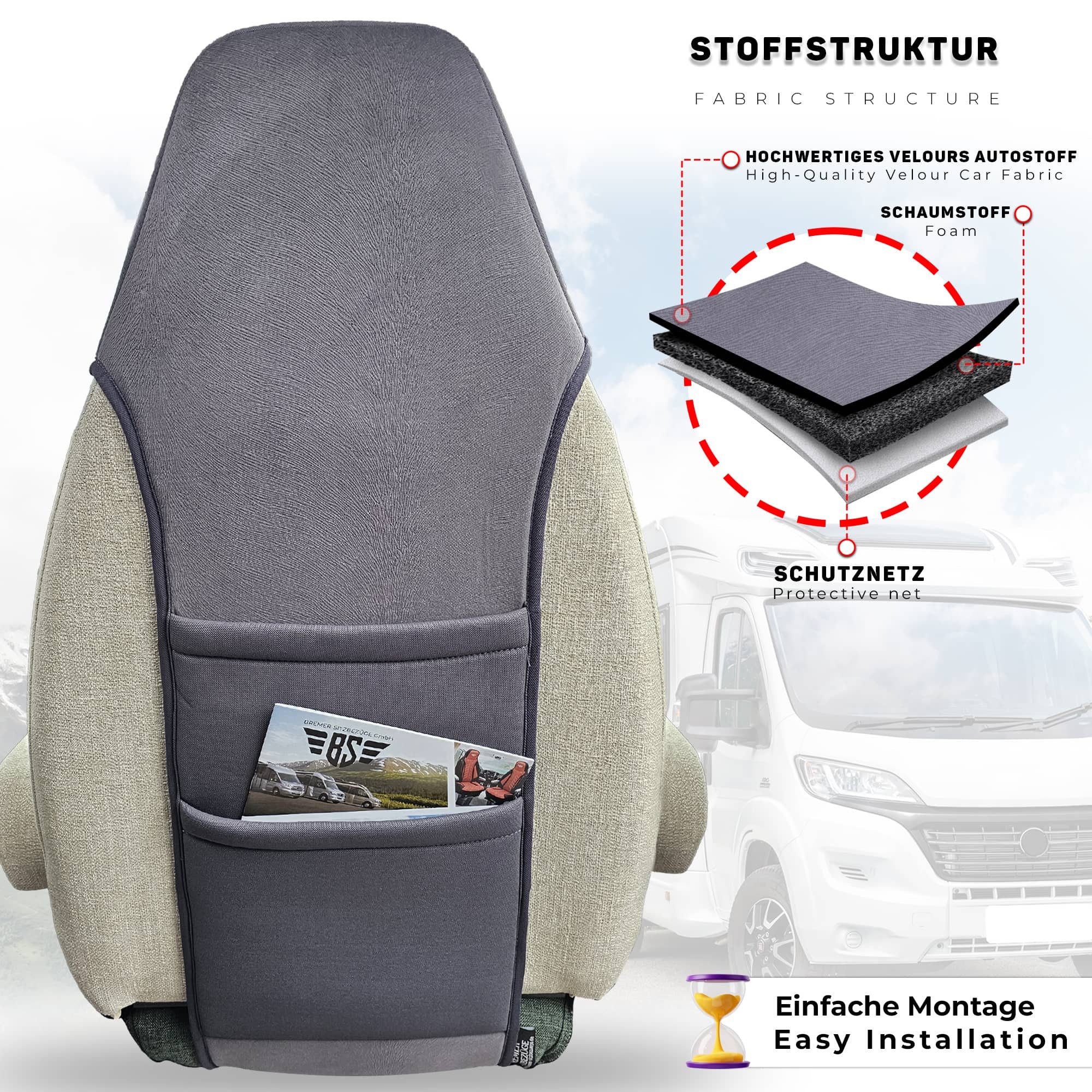 BREMER SITZBEZÜGE Rücksitzorganizer Wohnmobil Sitzorganizer für Kabe Travel Master VAN (Packung, 1-tlg., 1x Sitz Organizer und Montagehaken)