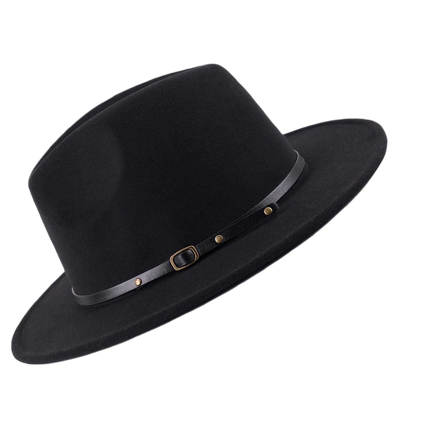 LuxusKollektion Fedora Fedora Hut unisex verstellbar breite Krempe 7 cm Filz Gürtelschnalle