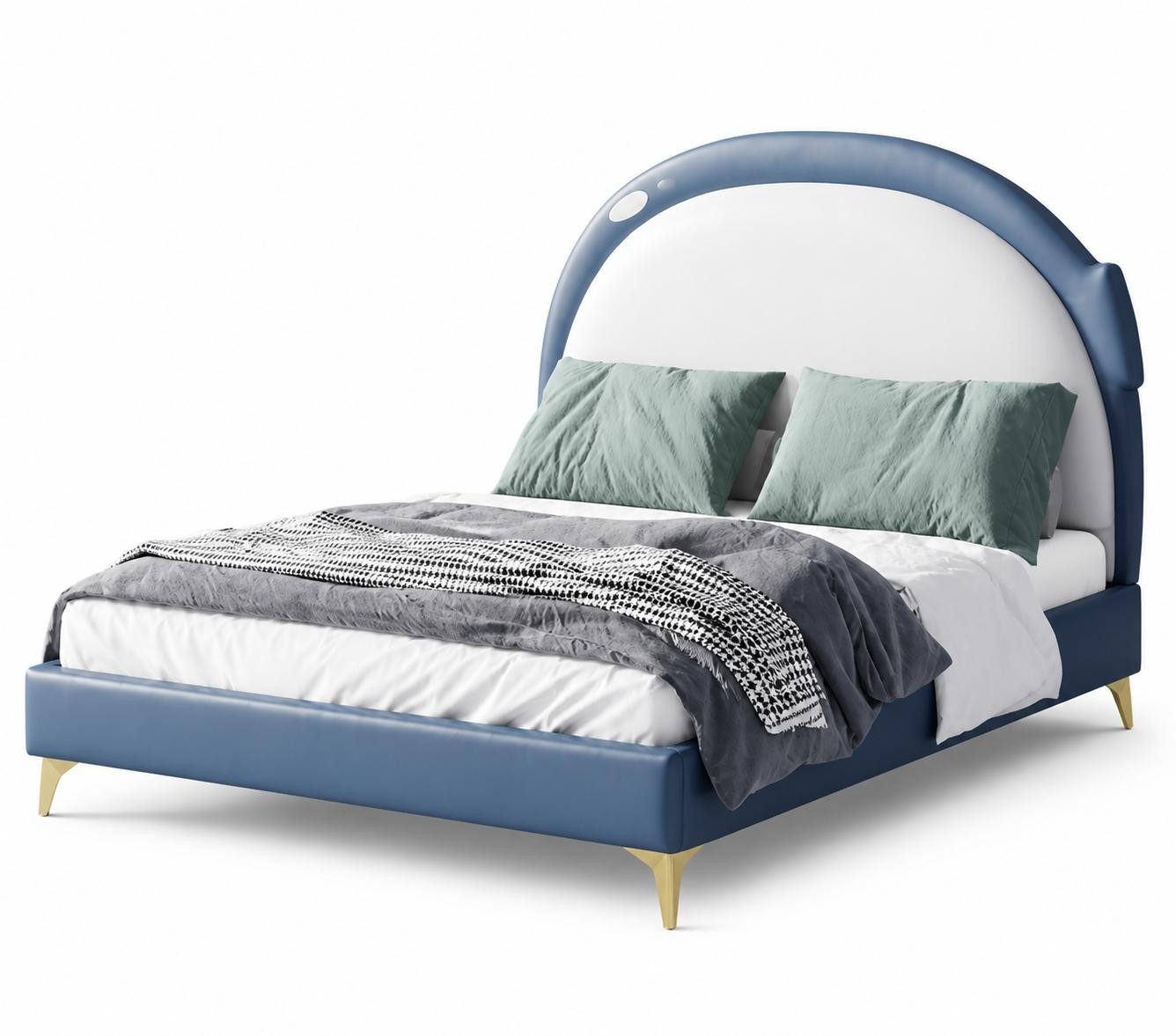 JVmoebel Kinderbett Blaues Kinderbett Jugendbett Leder groß für Jungen Kindermöbel, Made in Europa