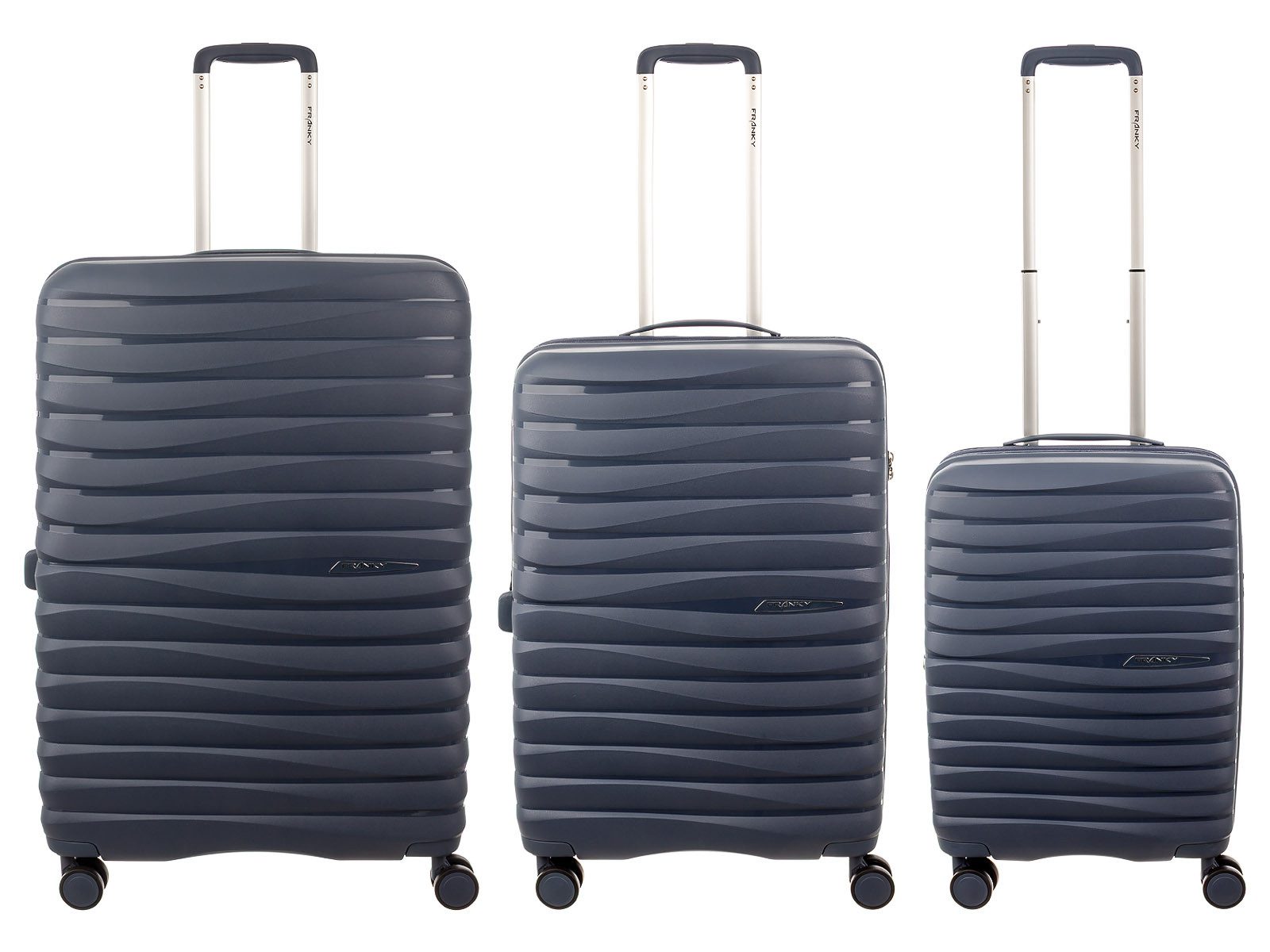 Franky Kofferset PP18 Trolley Hartschalenkoffer 3er SET Spinner Gr. L/M/S, 4 Doppelrollen Rollen, (Stück, 1 tlg., 3), Dehnfalte TSA Schloss