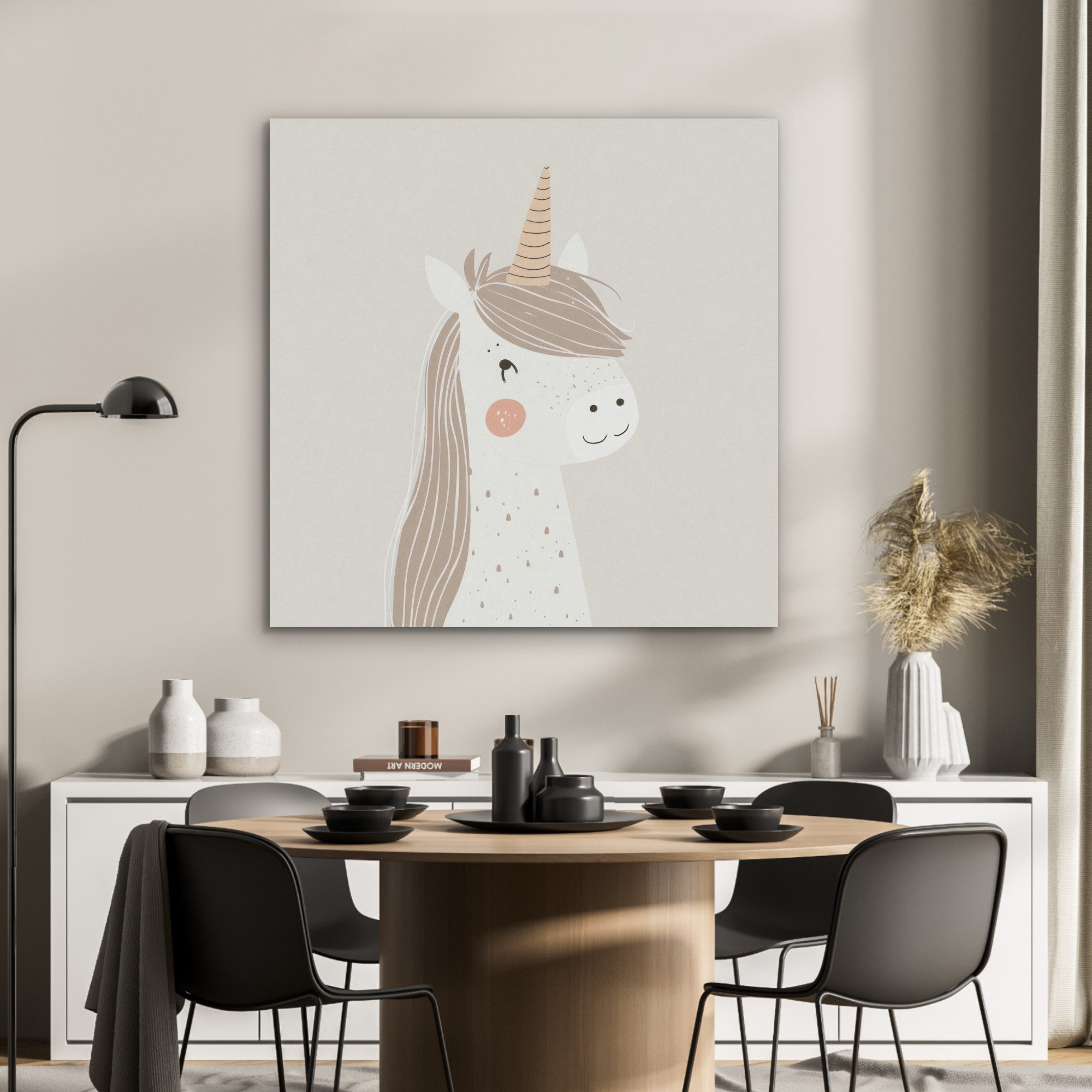 MuchoWow Gemälde Einhorn - Pastellfarben - Einhorn, Fotodruck (1 St), Akustikbilder PET-Filz, Wandpaneele, Akustikpaneele 90x90 cm