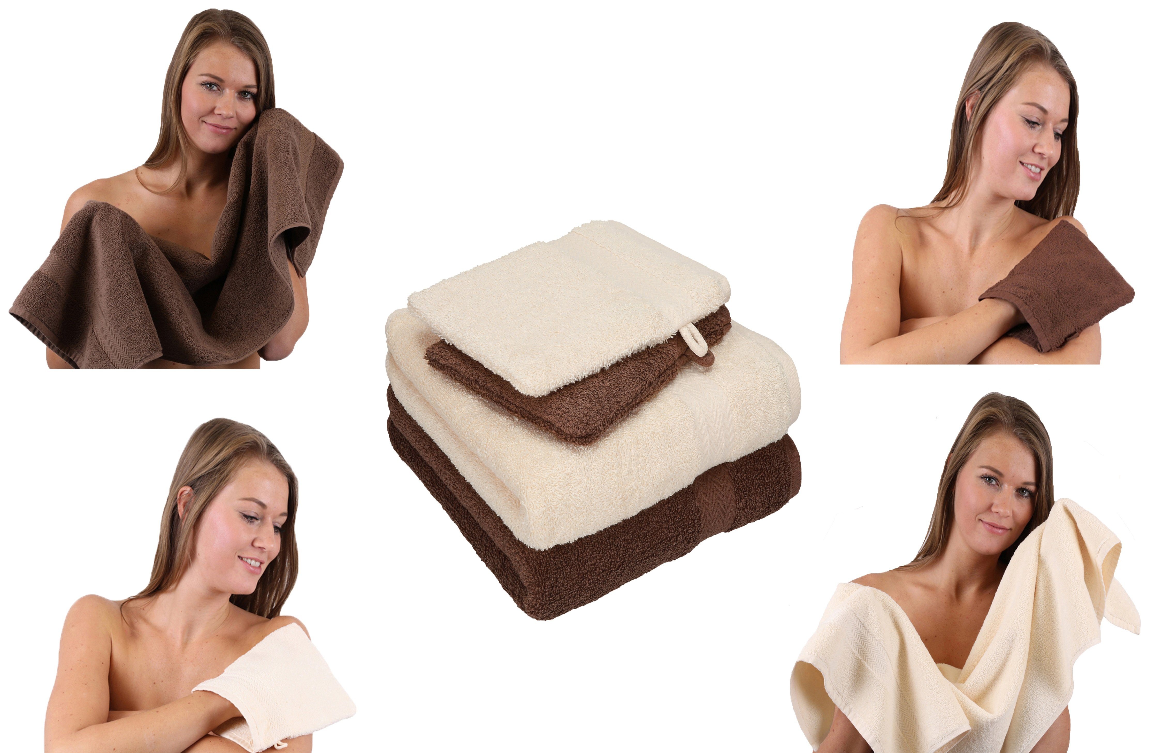 Handtuch Baumwolle beige-nuss Pack 2 100% Baumwolle, 100% Set Waschhandschuhe, 4 TLG. (4-tlg) 2 Happy Set Handtücher Betz Handtuch