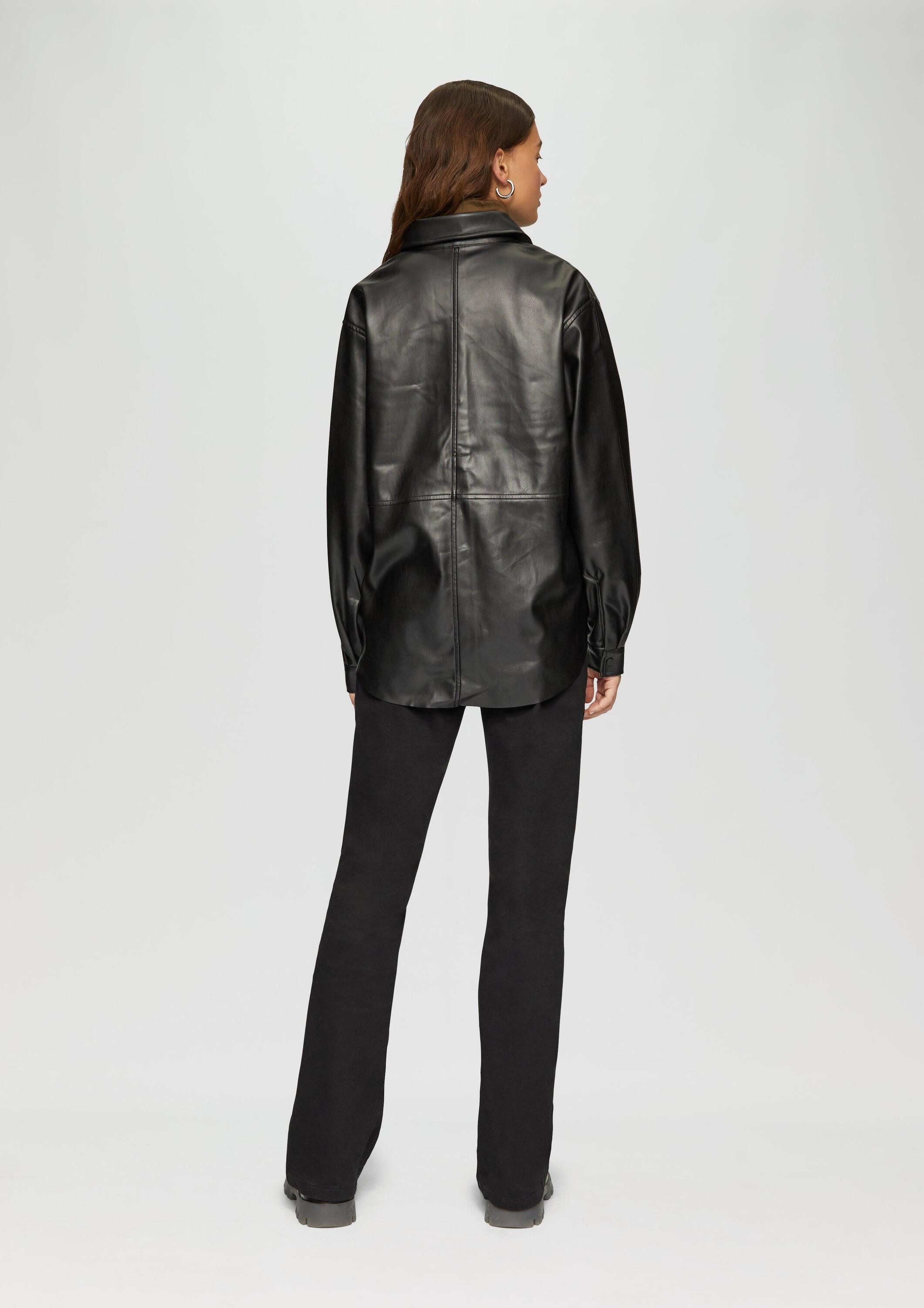 QS Langarmbluse Bluse Hemdbluse in Lederoptik