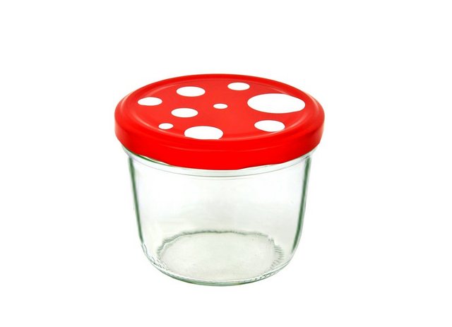 MamboCat Einmachglas “50er Set Sturzglas 230 ml To 82 Fliegenpilz Deckel rot weiß gepunktet incl. Diamant Gelierzauber Rezeptheft”