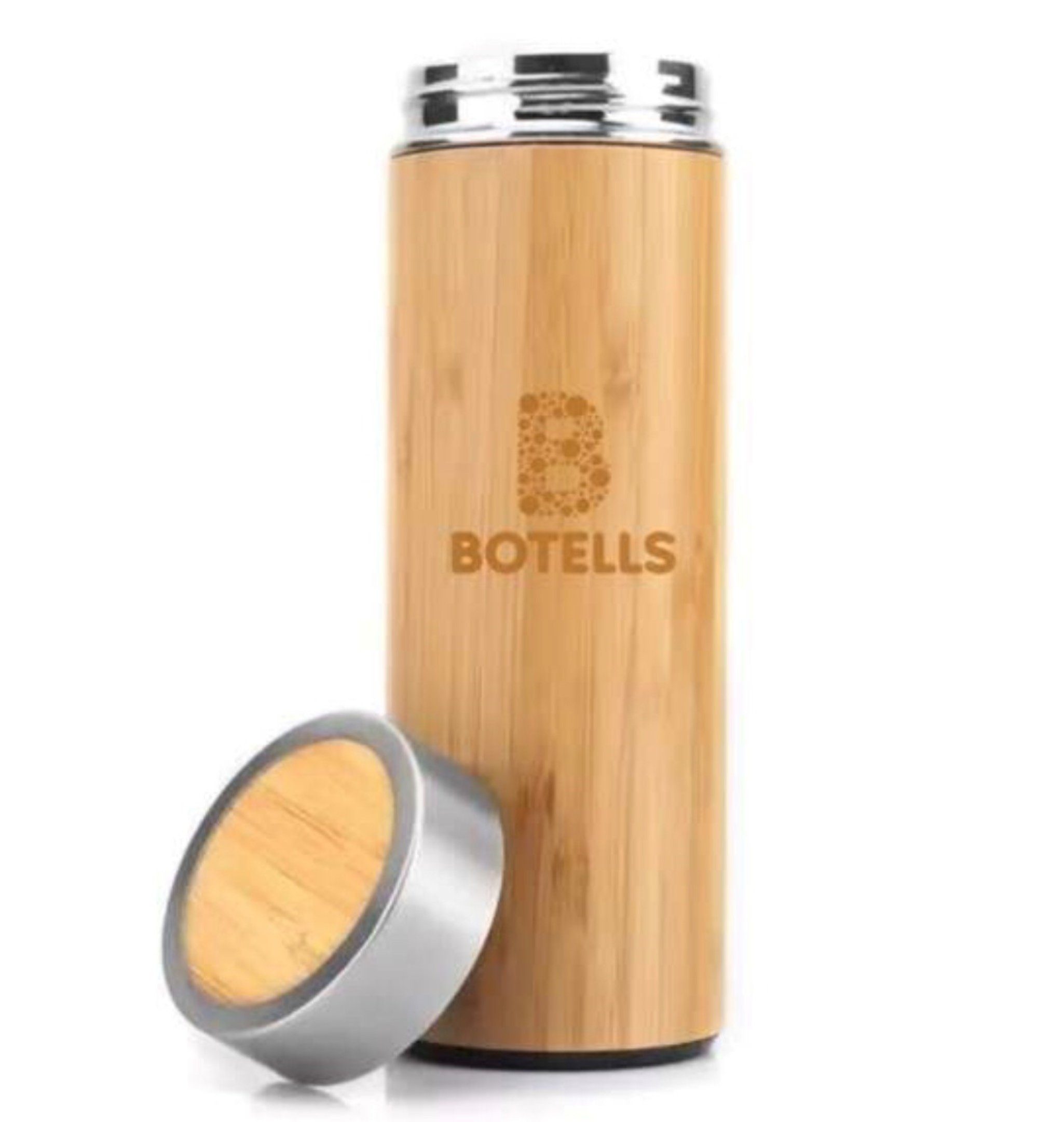 Botells Thermoflasche Isolierflasche Bambus & Edelstahl, Teesieb, 500 ml, auslaufsicher, lebensmittelechter Edelstahl, nachhaltig Ressourcen sparend, 0,5l