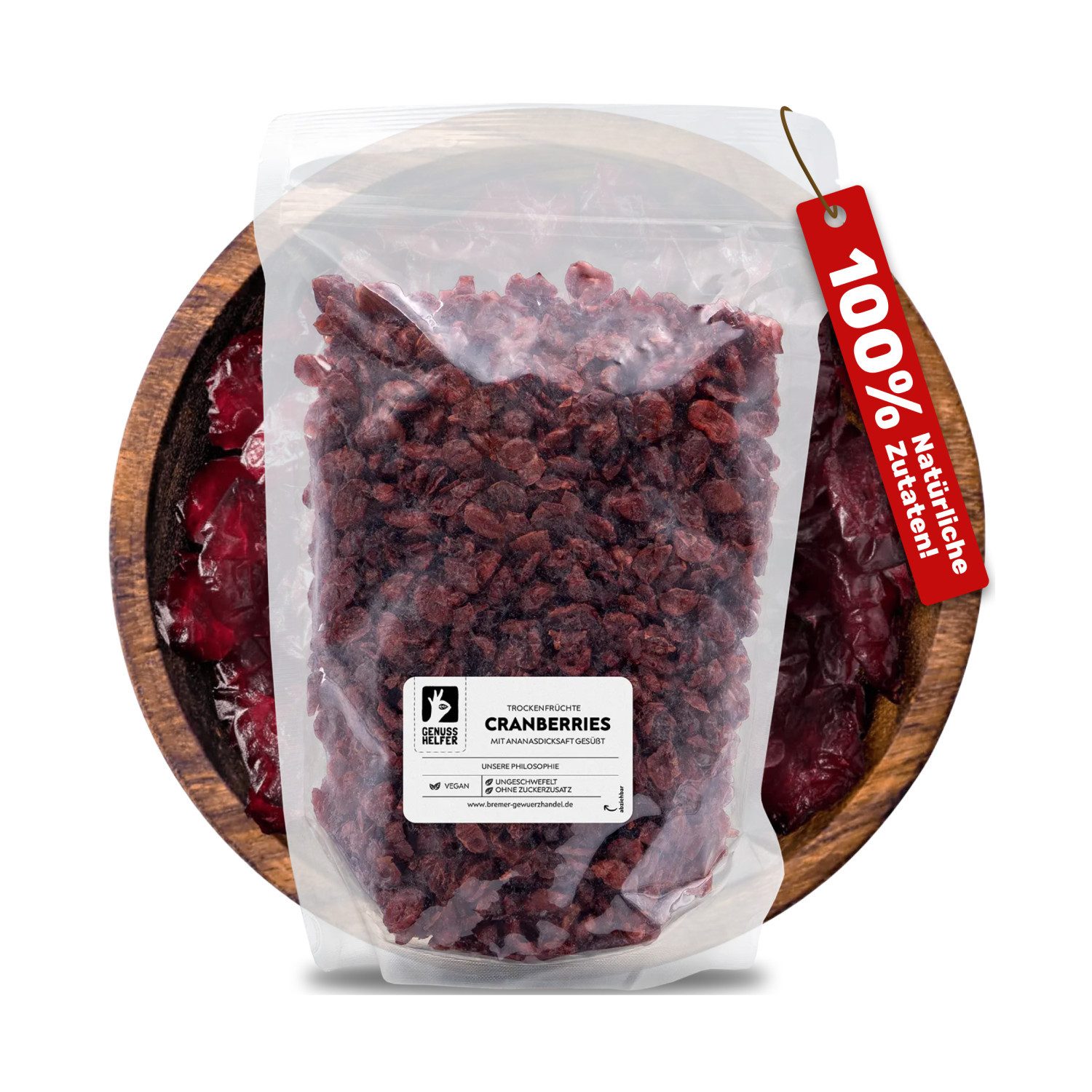 Bremer Gewürzhandel Trockenfrüchte Cranberries, getrocknet, mit Ananasdicksaft gesüßt, Vorratspackung, 1000 g