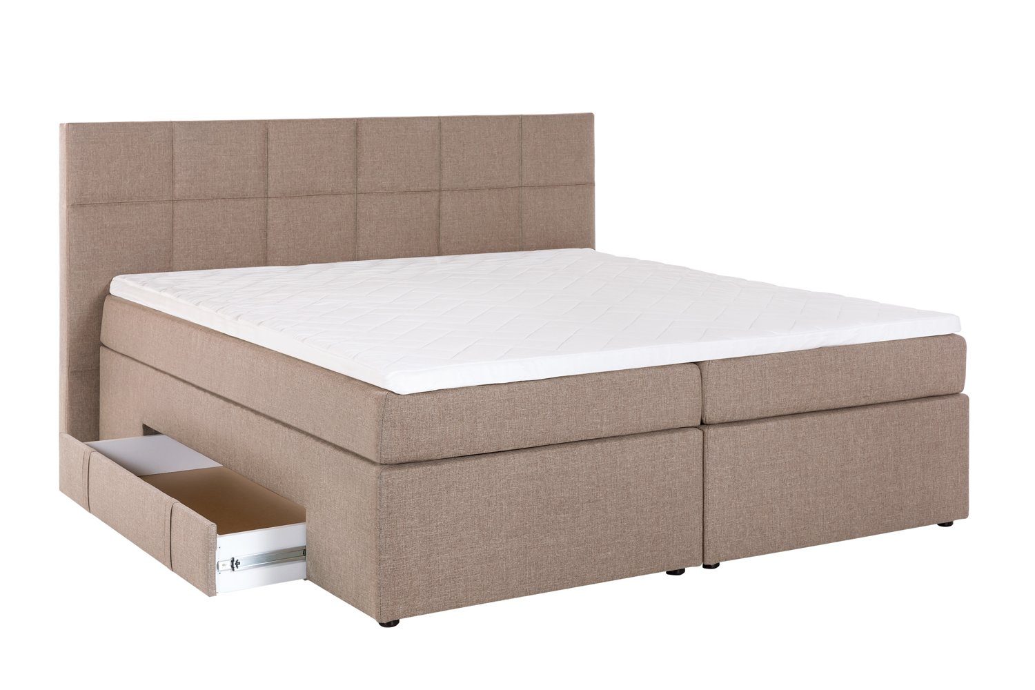 Möbelfreude Boxspringbett Boxspringbett Andybur Beige/grau 140x200 cm H2, Beige/grau 140x200 cm H2 mit Bettkasten / Stauraum inkl. Visco-Topper