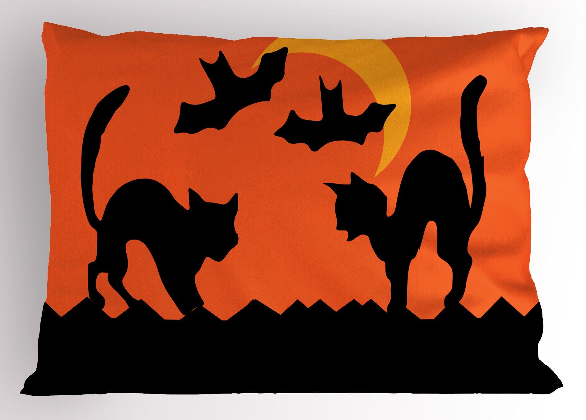 Kissenbezüge Dekorativer Standard King Size Gedruckter Kissenbezug, Abakuhaus (1 Stück), Orange und Schwarz Crescent Katzen und Fledermäuse