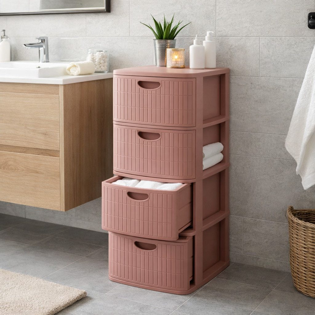Kreher Rollcontainer 'Domus' mit 4 Schüben aus Kunststoff, rollbar (Farbe wählbar)
