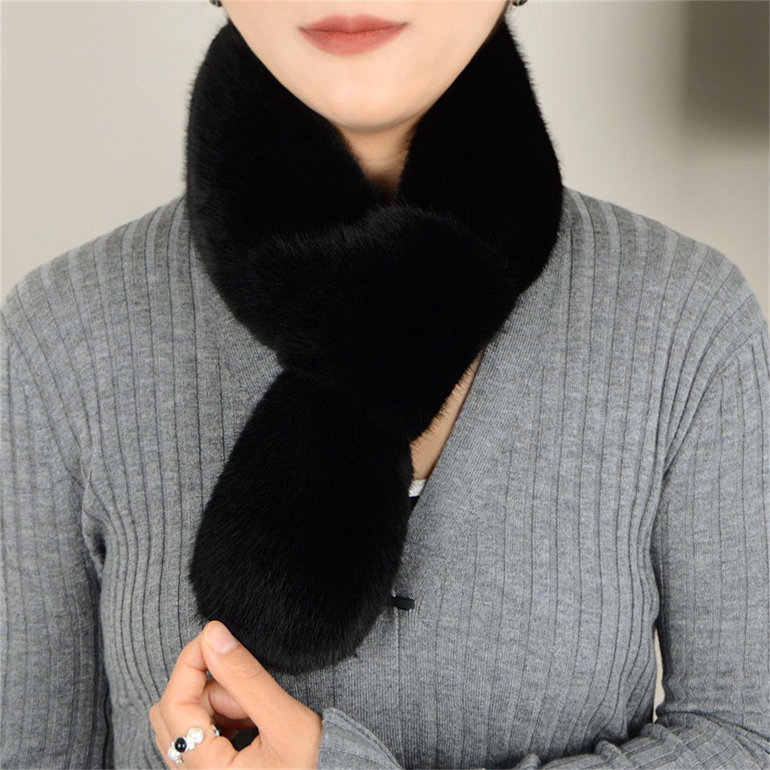 DÖRÖY Modeschal Damen Winter verdickt Schal Mode Schwarz warmen Plüsch Kunstfell Schal