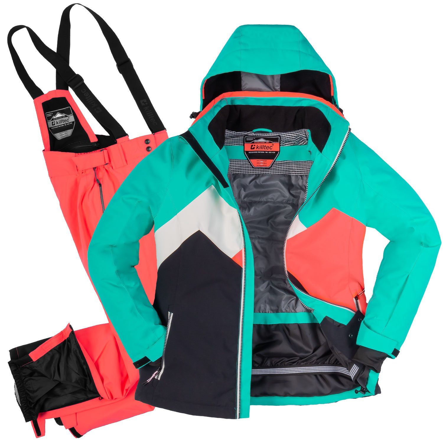 Killtec Skianzug Damen Skijacke + Skihose (aqua/coral, Gr. 42)