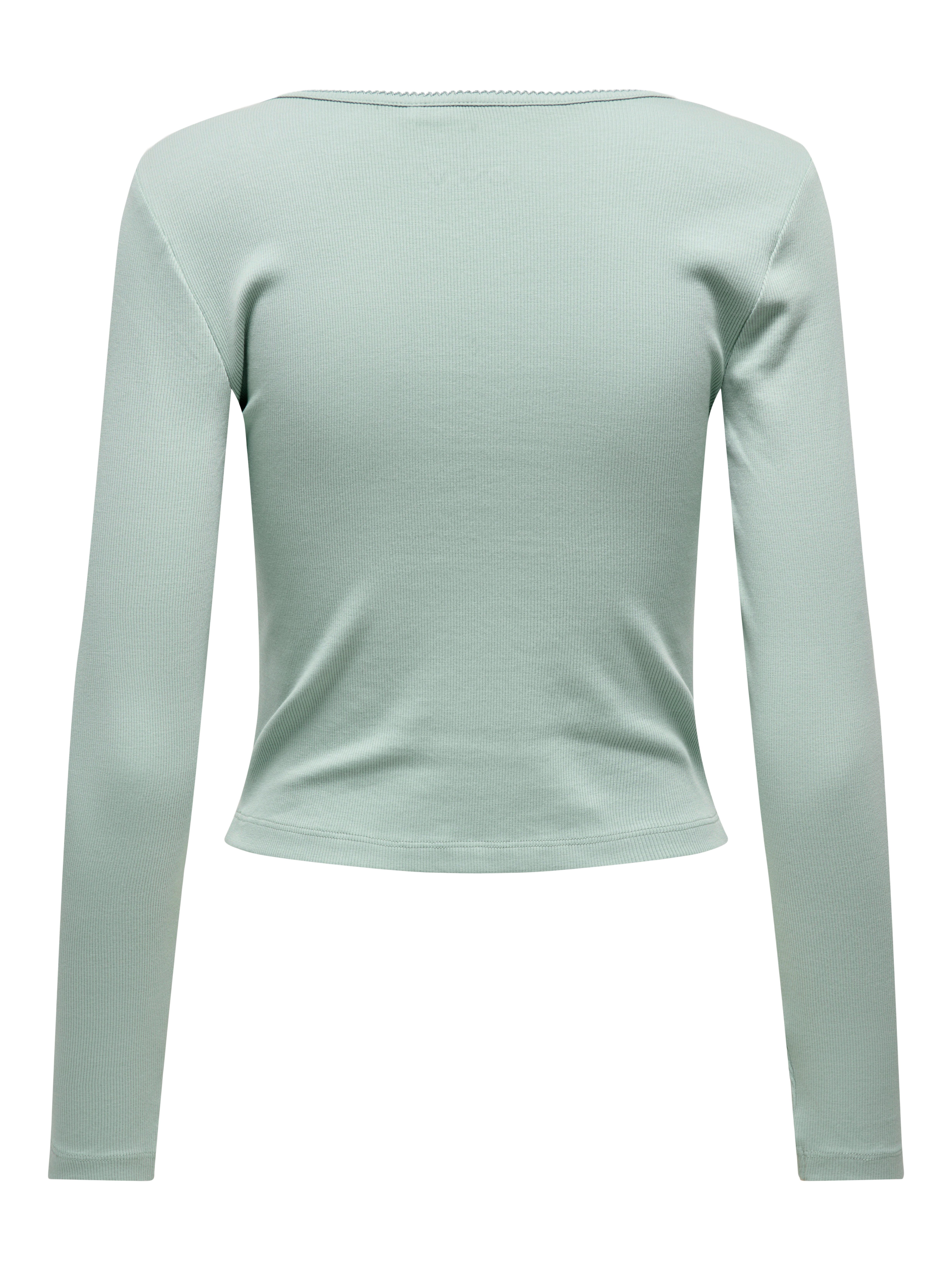 ONLY Langarmshirt ONLBETTY LIFE L/S SCALLOP V-NECK CC JRS mit Raffung am Ausschnitt