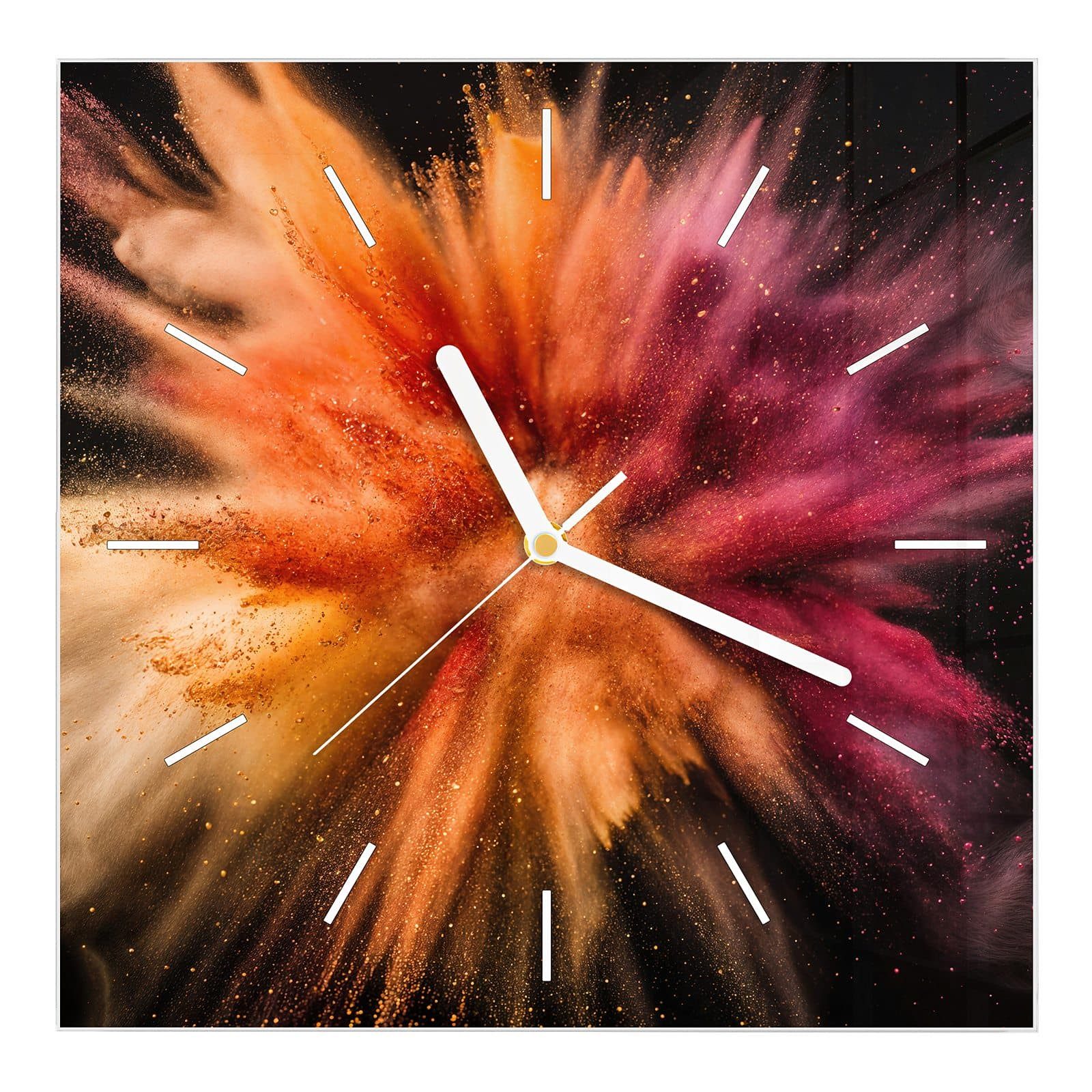 Wanduhr Glasuhr Wanduhr Wandkunst Größe 30 x 30 cm mit Motiv Farbenexplosion