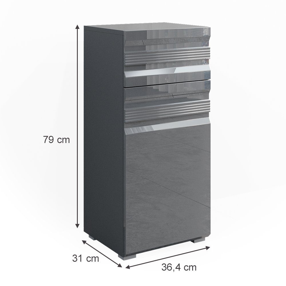 Vicco Midischrank Fredd, Anthrazit Hochglanz, 36 x 79 cm (1-St)