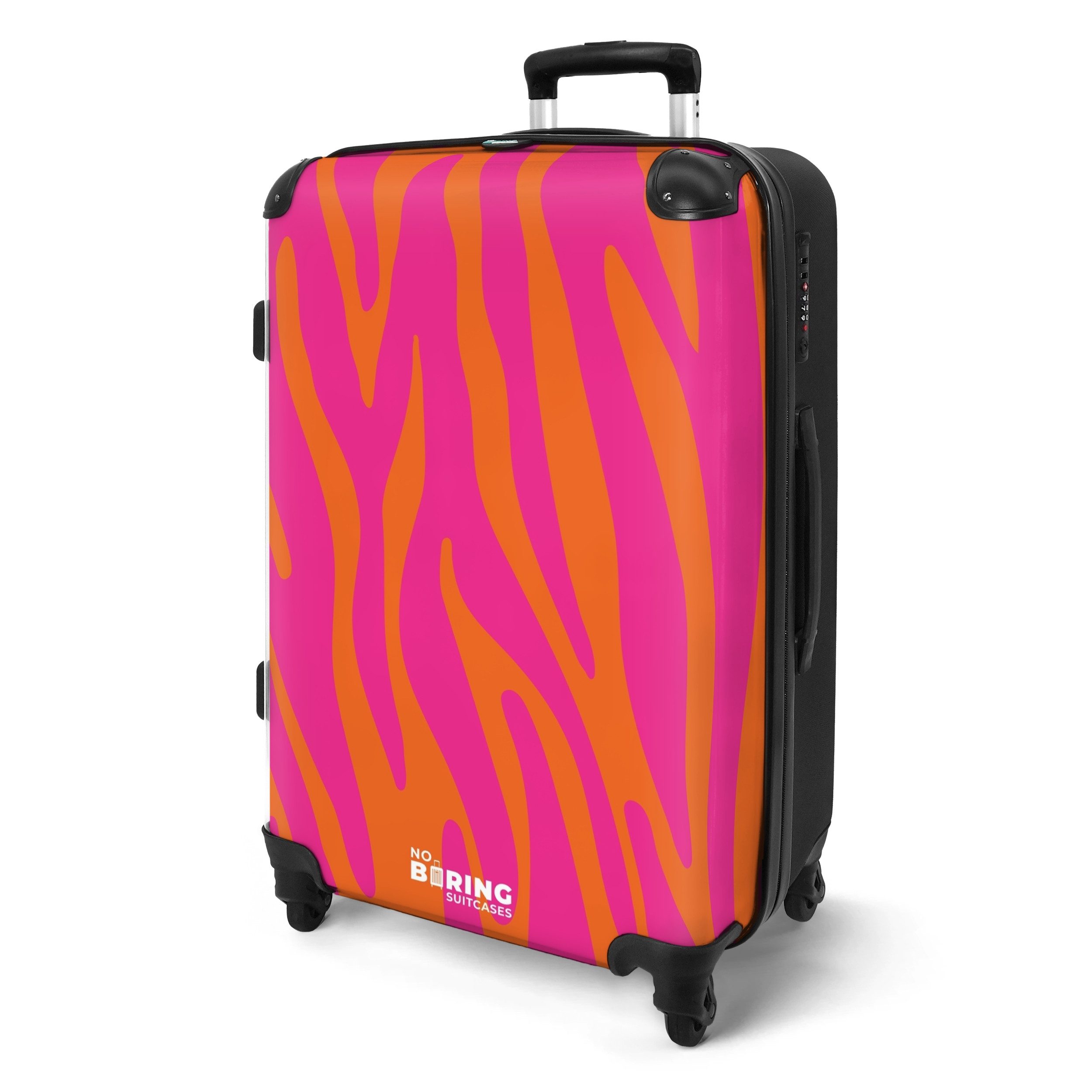 NoBoringSuitcases.com© Hartschalen-Trolley Rosa und orangefarbener Zebradru günstig online kaufen