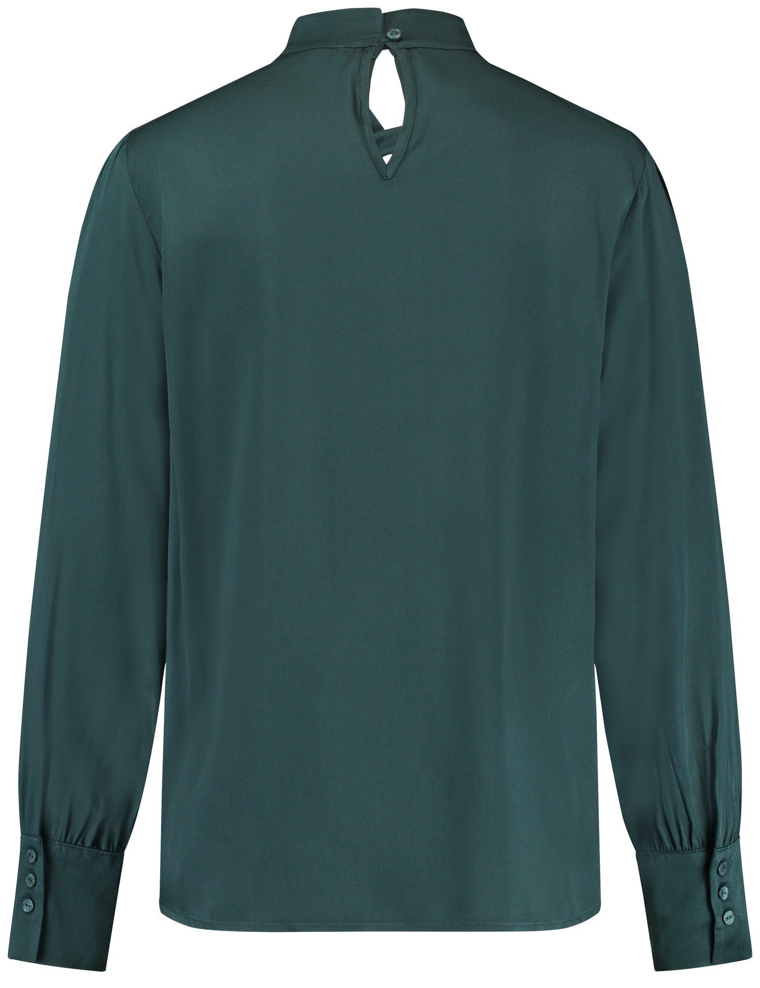 GERRY WEBER Langarmbluse Fließende Bluse Teal dekorativem Green Ausschnitt mit