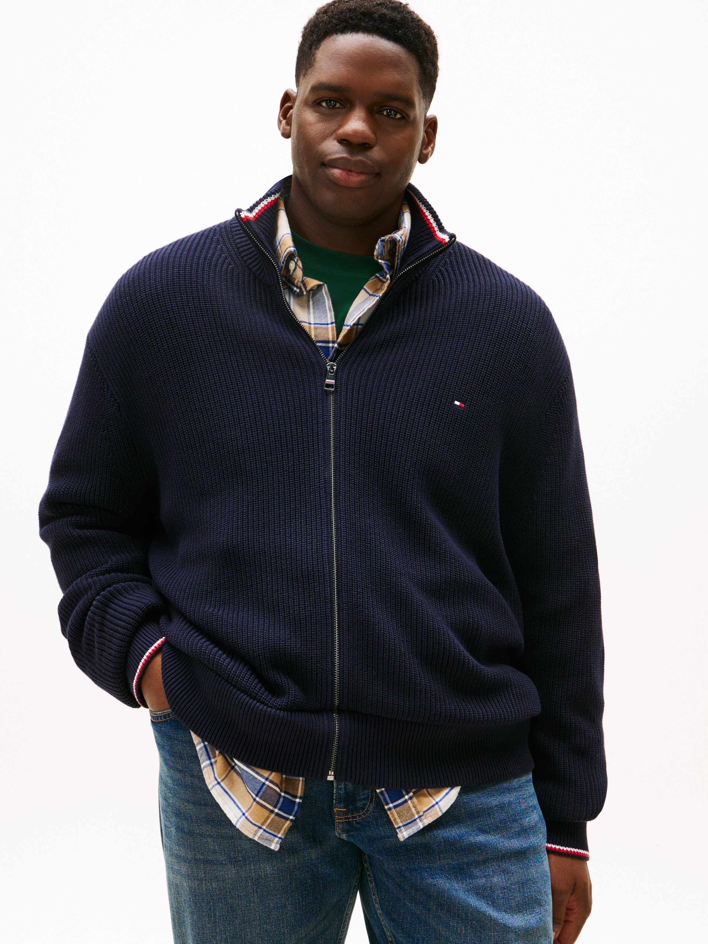 Tommy Hilfiger Big & Tall Strickjacke BT-RWB RIB ZIP THROUGHB Große Größen, aus Rippstrick, mit Stehkragen