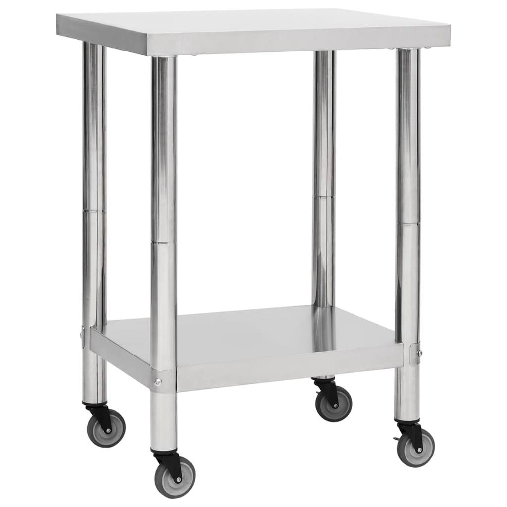 vidaXL Arbeitstisch Küchen-Arbeitstisch mit Rollen 60x45x85 cm Edelstahl (1-St)