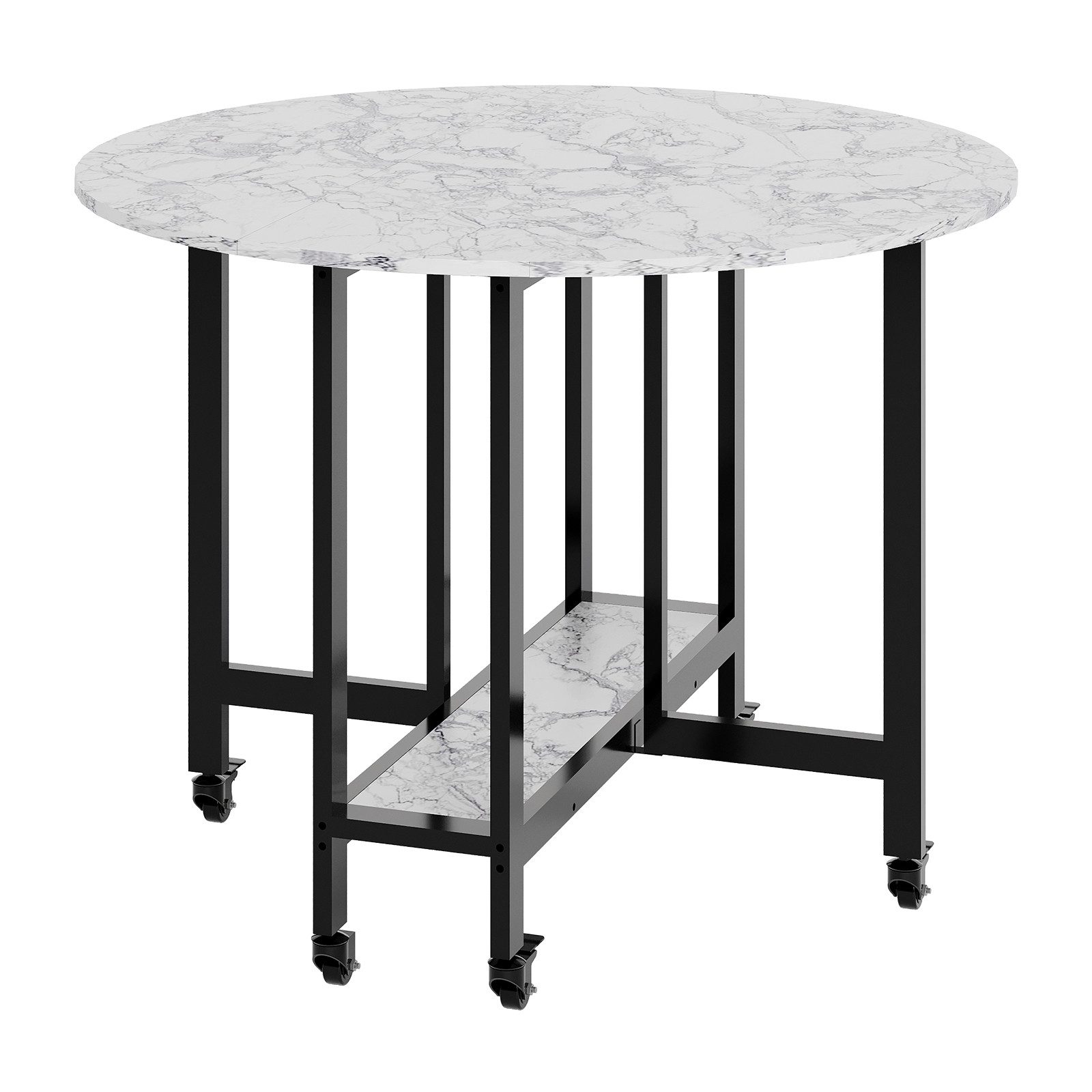 GarveeMore Esstisch Klapptisch Esstisch, Runder Küchentisch mit Ablage lappbares Design, Platzsparender Falttisch mit Klappfunktion Rollen