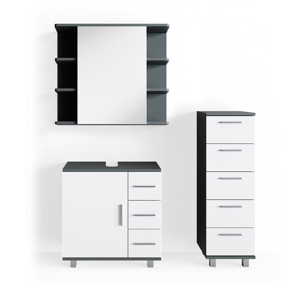 Badmöbel-Set Ilias, Weiß/Anthrazit, 3 Teile, mit Midischrank