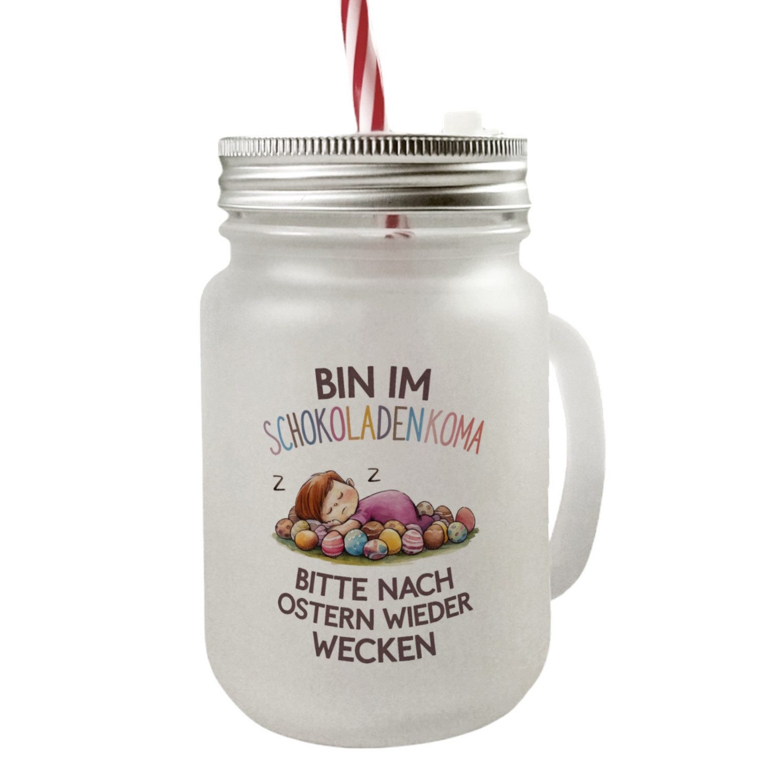 Glas Schokoladenkoma Mason Jar Henkel Trinkglas mit Deckel Kind auf