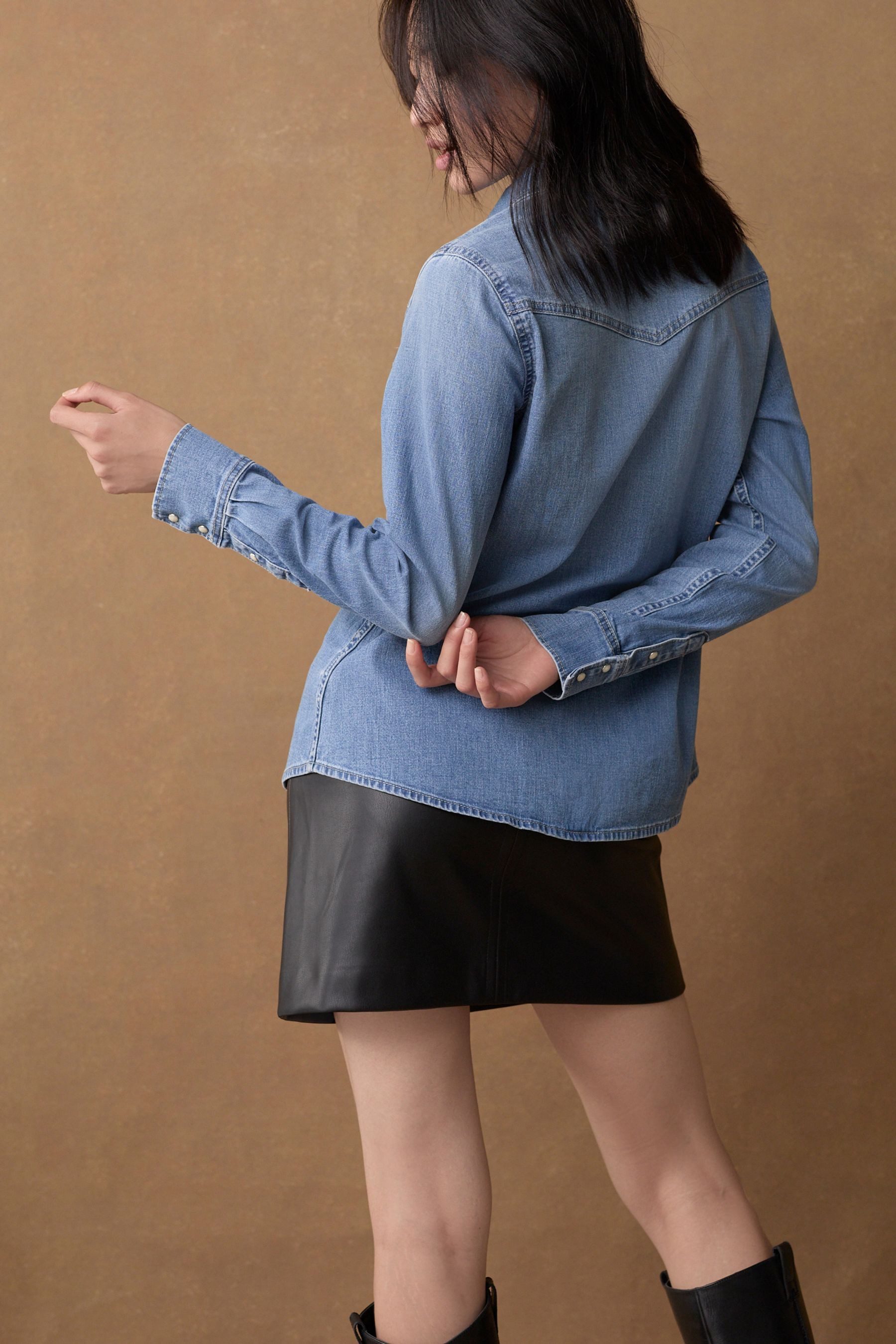 Next Jeanshemd Enge Jeansbluse im Westernstil 100 % Baumwolle (1-tlg) günstig online kaufen