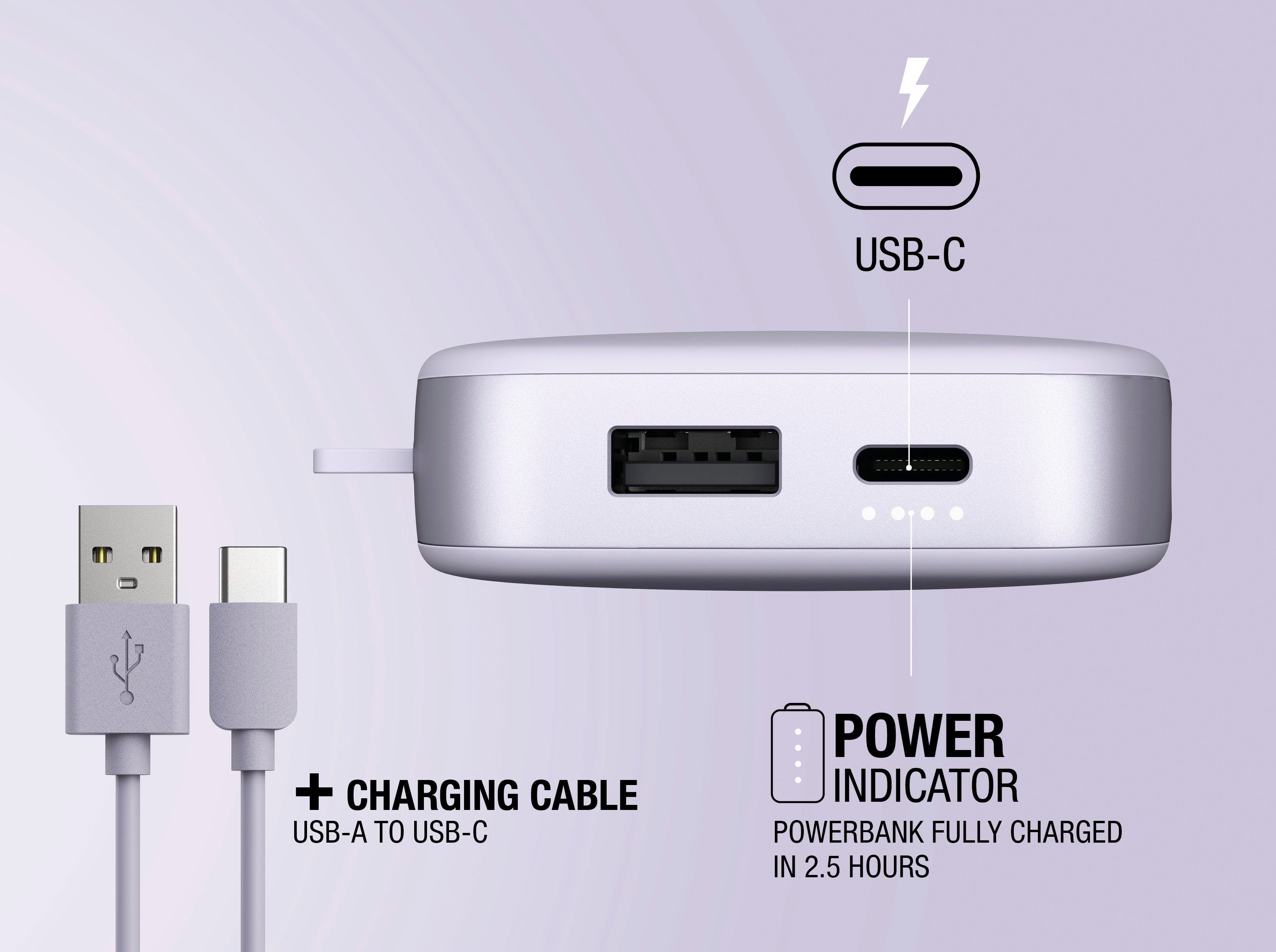 & mit Power USB-C, Ultra Charge Fast Fresh´n lila 12000mAh PD 20W Rebel Pack Powerbank