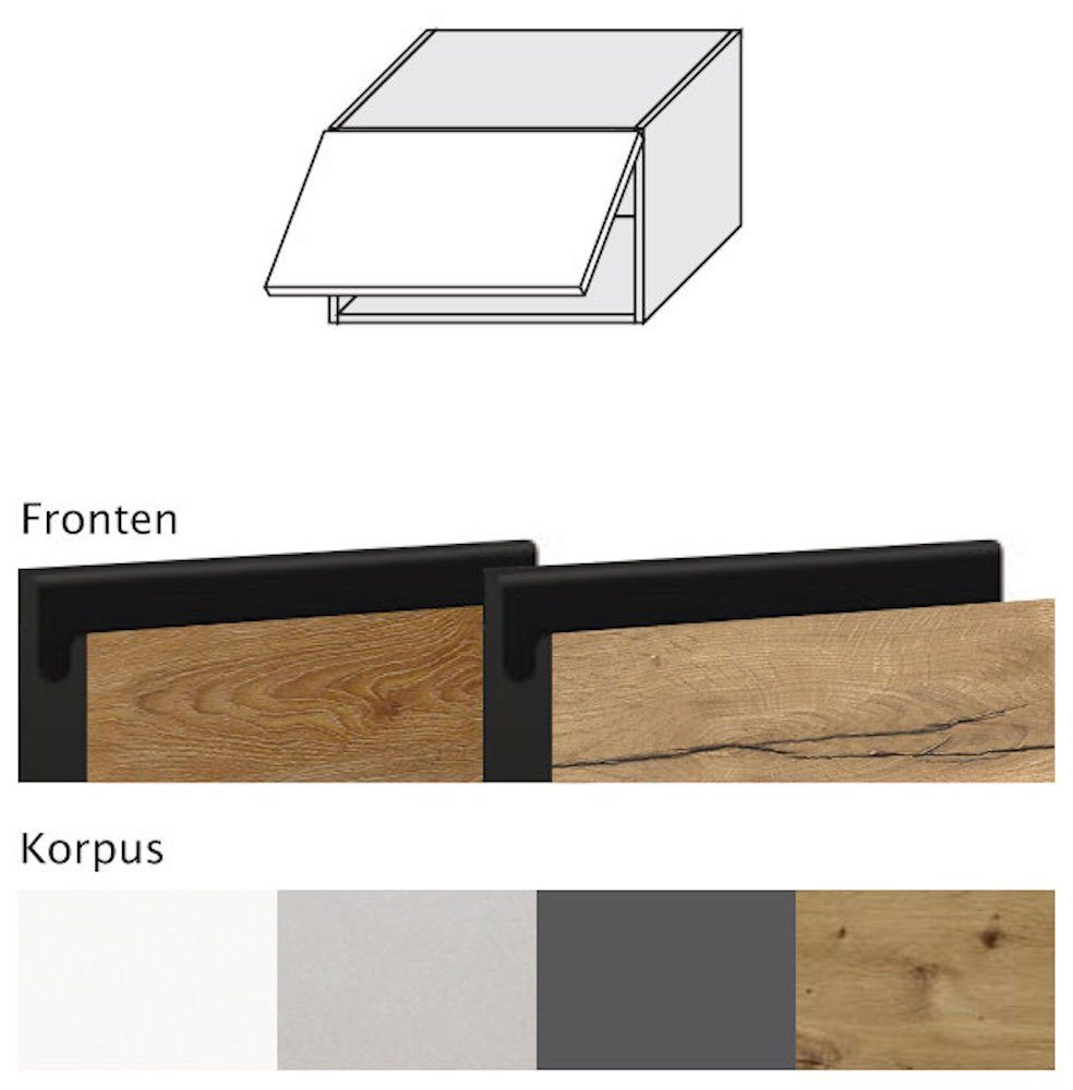 1 - Feldmann-Wohnen 60cm Klappe grifflos und Treviso Klapphängeschrank schwarz wählbar Ausführung Halifax Front-, Korpusfarbe Eiche