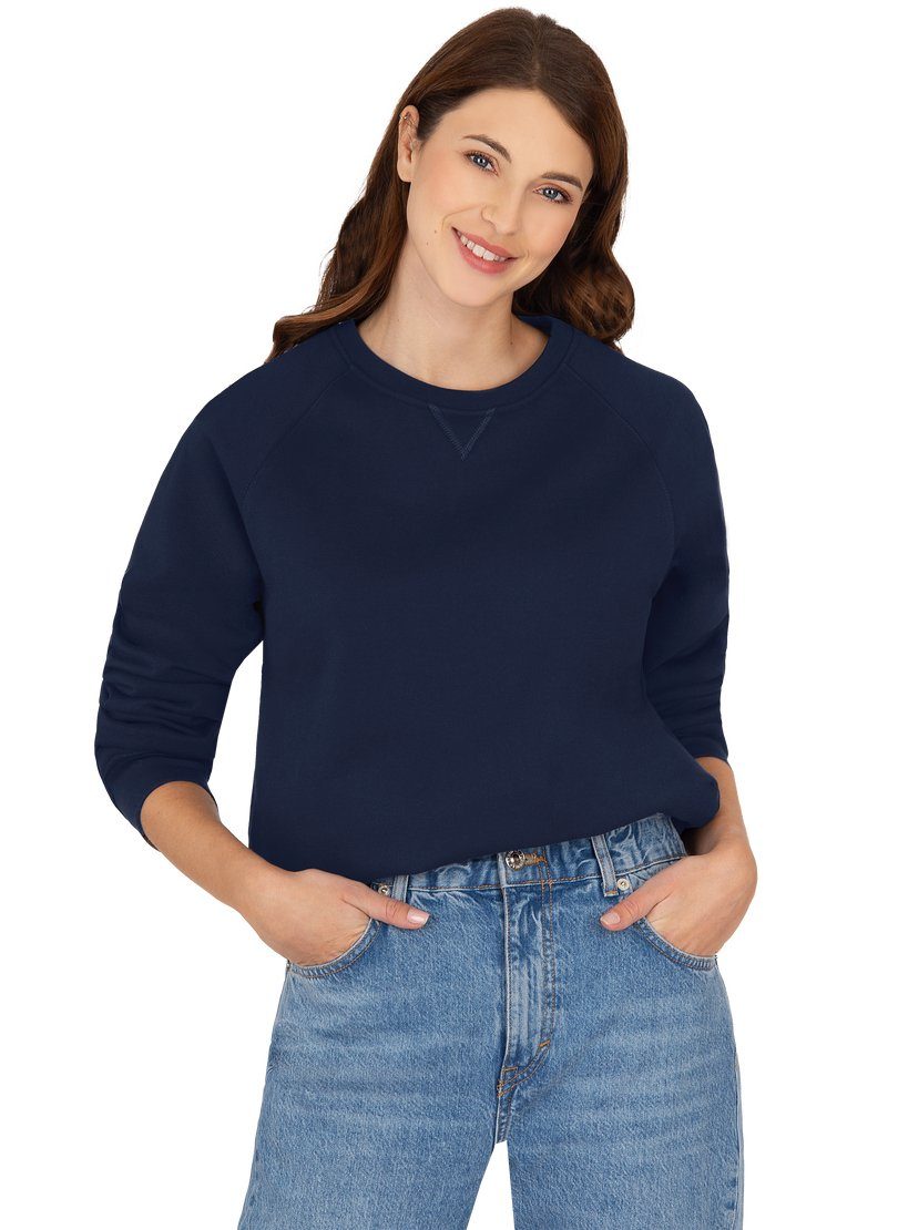 Innenseite Sweatshirt mit navy angerauter TRIGEMA Sweatshirt Trigema