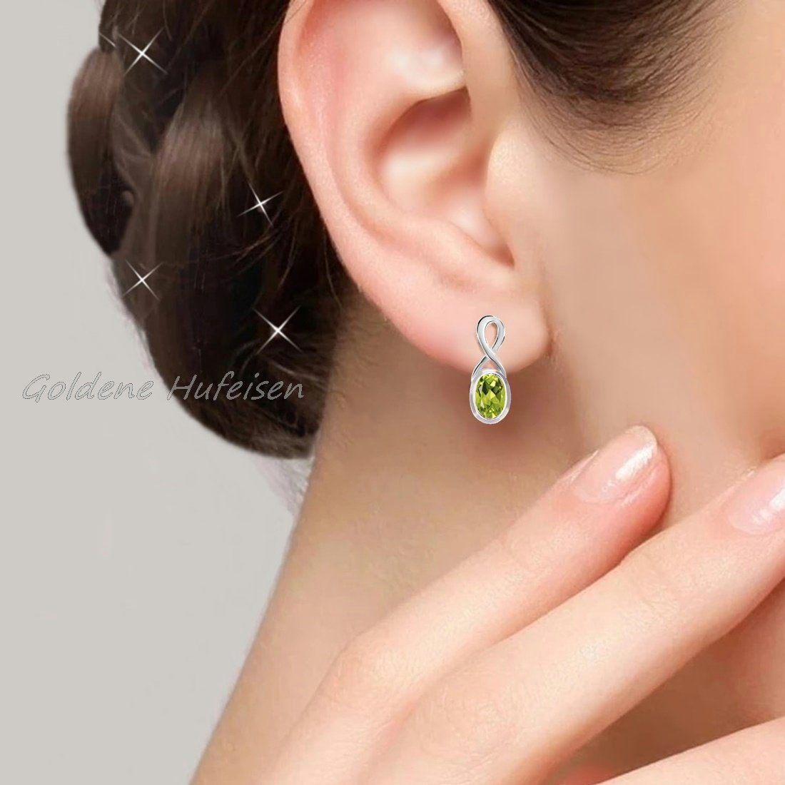 Goldene Hufeisen für echter 925 Edelsteinschmuck Peridot Unendlichkeit Ohrstecker mit Edelsteine, Paar Damen Silber Ohrstecker