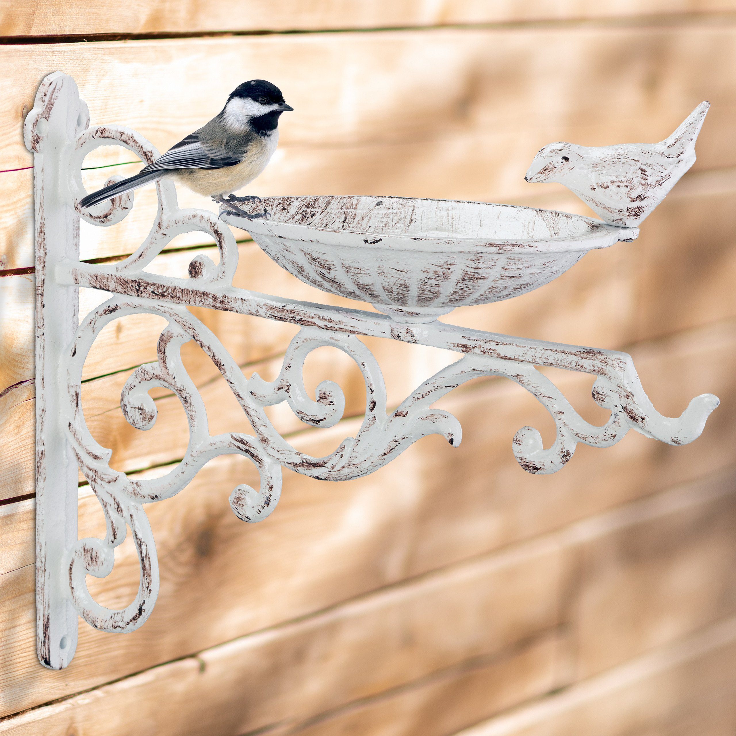 relaxdays Vogeltränke Gusseisen Wand, weiß