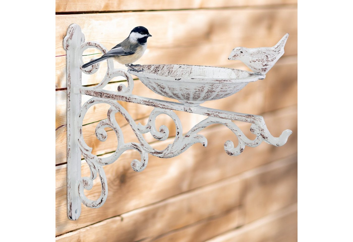 Thumbnail - relaxdays Vogeltränke Gusseisen Wand, Weiß
