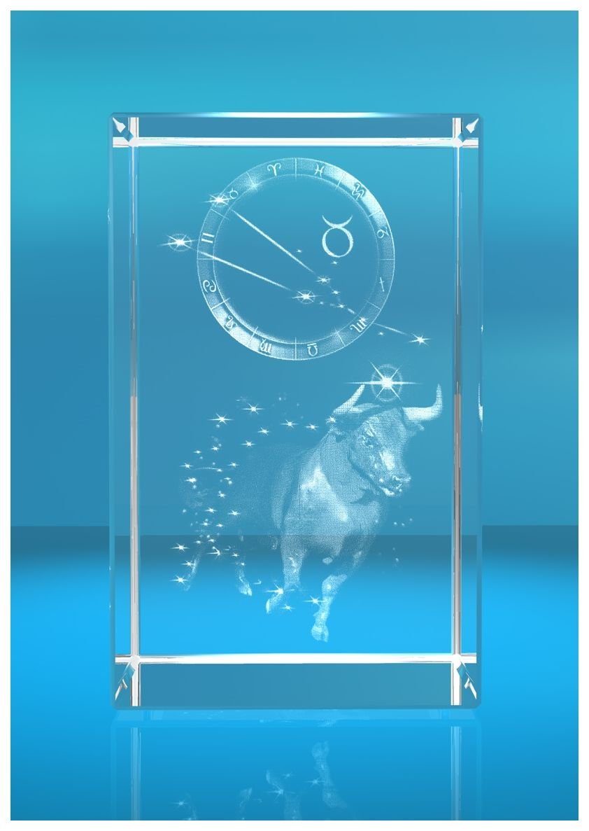 VIP-LASER Dekofigur 3D Glasquader I Sternzeichen PRO I Motiv: Stier, Hochwertige Geschenkbox, Made in Germany, Familienbetrieb