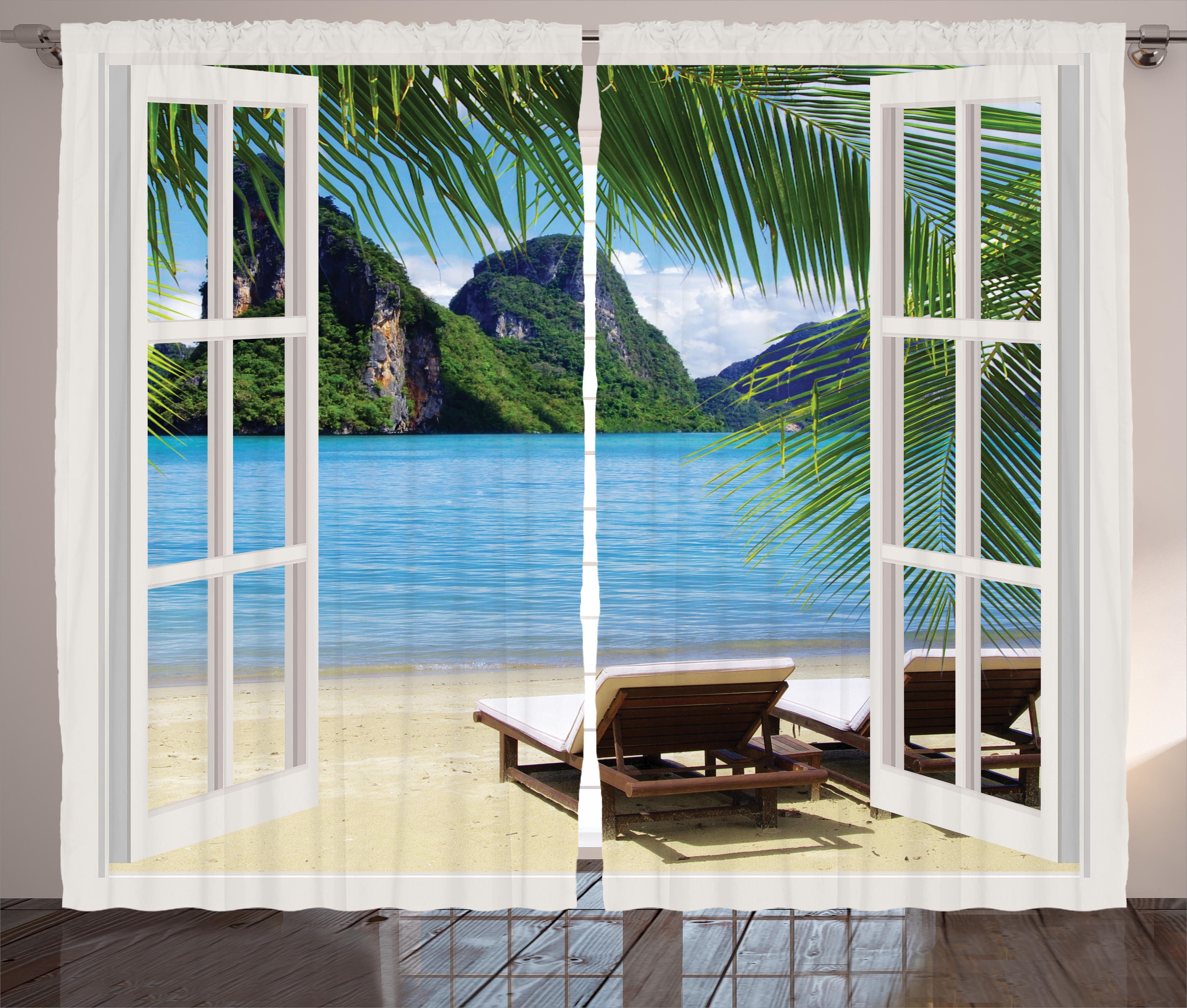 Gardine Schlafzimmer Kräuselband Schlaufen Abakuhaus, und Vorhang mit und Haken, Palmen Sommer Strand Meer