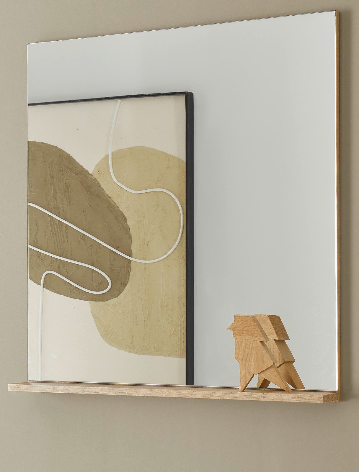 Furn.Design Garderobenspiegel Center (Wandspiegel in Eiche Dekor mit Ablage, 75 x 80 cm), rahmenlos