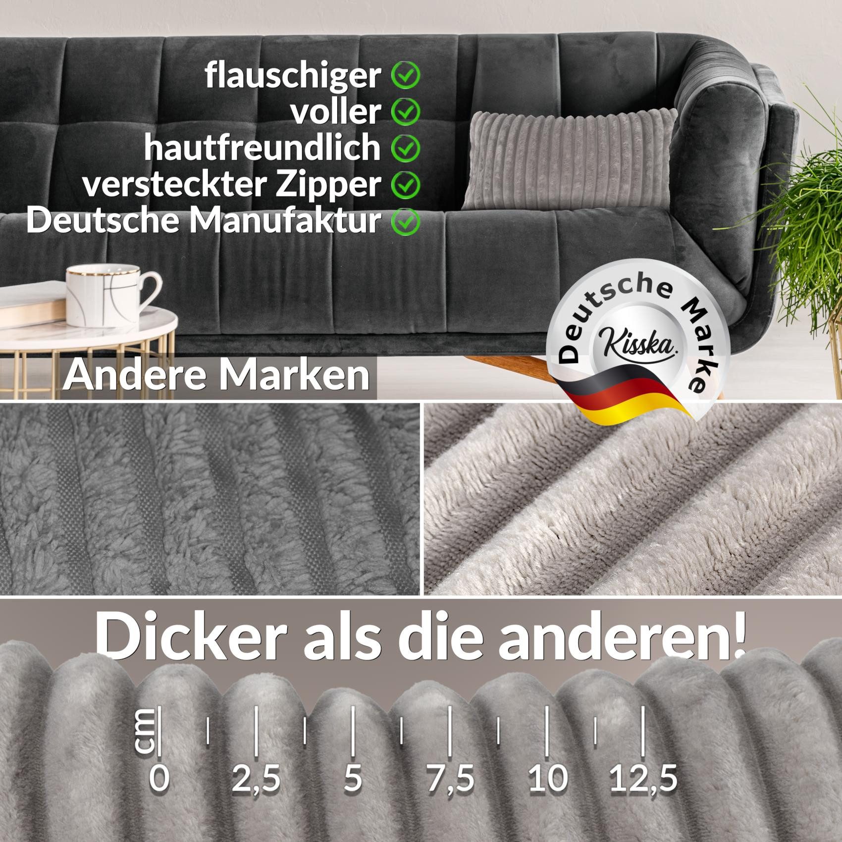 Kisska Dekokissen LILLI BIG CORD Velour Ambiente dekorieren, Kissenüberzug ohne Füllung BIG-Cord UNI 50x30cm Einfarbig Hellgrau