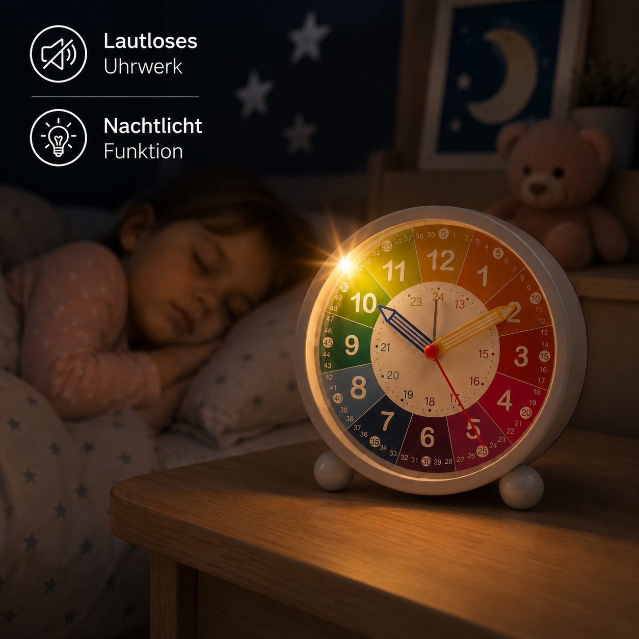 K&L Wall Art Tischuhr Kinder Tischwecker Junge Mädchen Tischuhr Kinderzimmer leises Uhrwerk, Kinderwecker mit Licht und Alarmfunktion