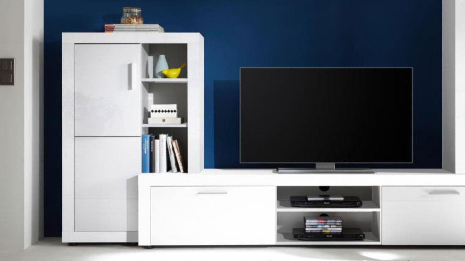 HBZ Wohnwand Wohnwand TUNA weiß Hochglanz mit LED-Beleuchtung günstig online kaufen