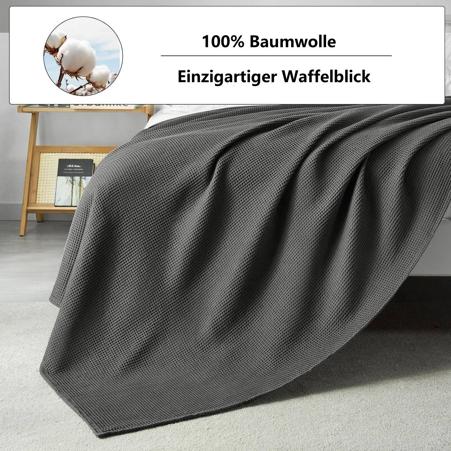 Woltu Tagesdecke, 100% Baumwolle leichte Wohndecke in Waffeloptik günstig online kaufen