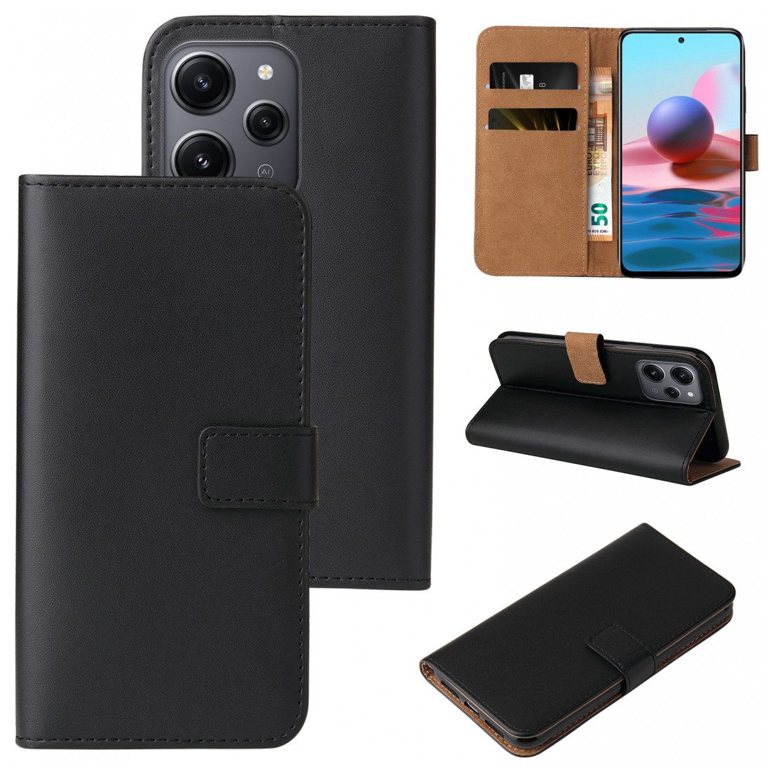 Tec-Expert Handyhülle PU-Leder Flip-Hülle für Smartphones - Farbe: Schwarz -