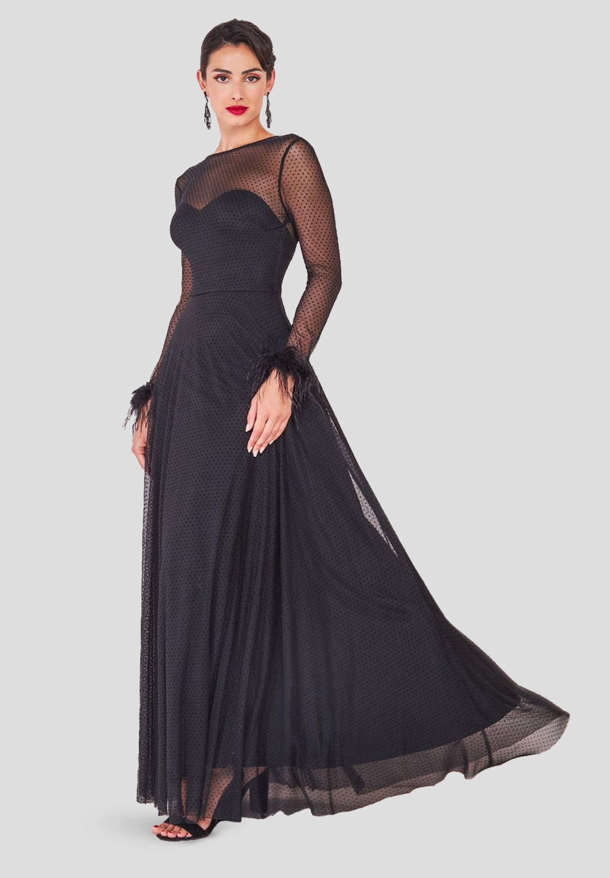 Goddiva Maxikleid Dobby Mesh Feather Sleeve günstig online kaufen