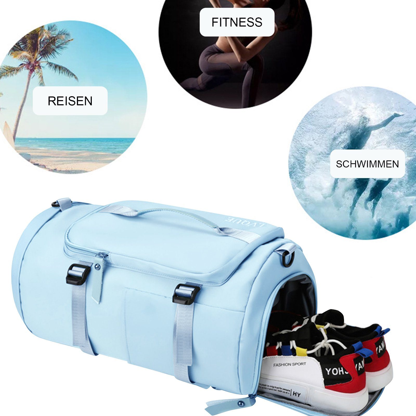 Gym Rucksäcke, mit Sport Schwimmen Handgepäck, Fitness Tasche Schultasche, REDOM Schule Yoga (Notebook Sportrucksack Weekender Nasstasche), Rucksack Freizeitrucksack Uni Schulrucksack, Hellblau Laptop Reisetasche Sporttasche und Fitnessstudio Reisen Rucksack Schuhfach für Reisen Reiserucksack