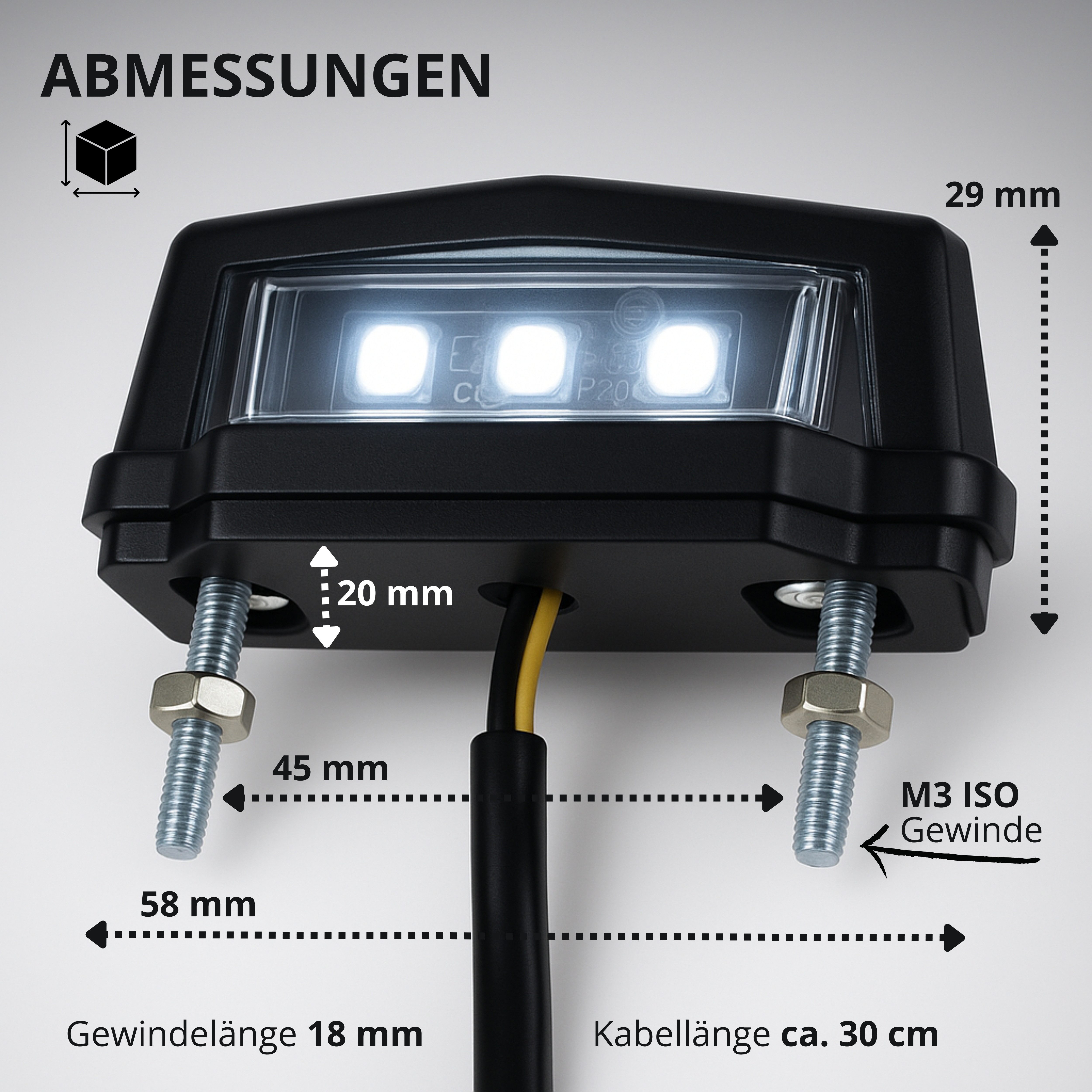 Binego Kennzeichenhalter Motorrad LED Kennzeichenbeleuchtung E Geprüft Nummernschildbeleuchtung, (1-St), LED Technologie