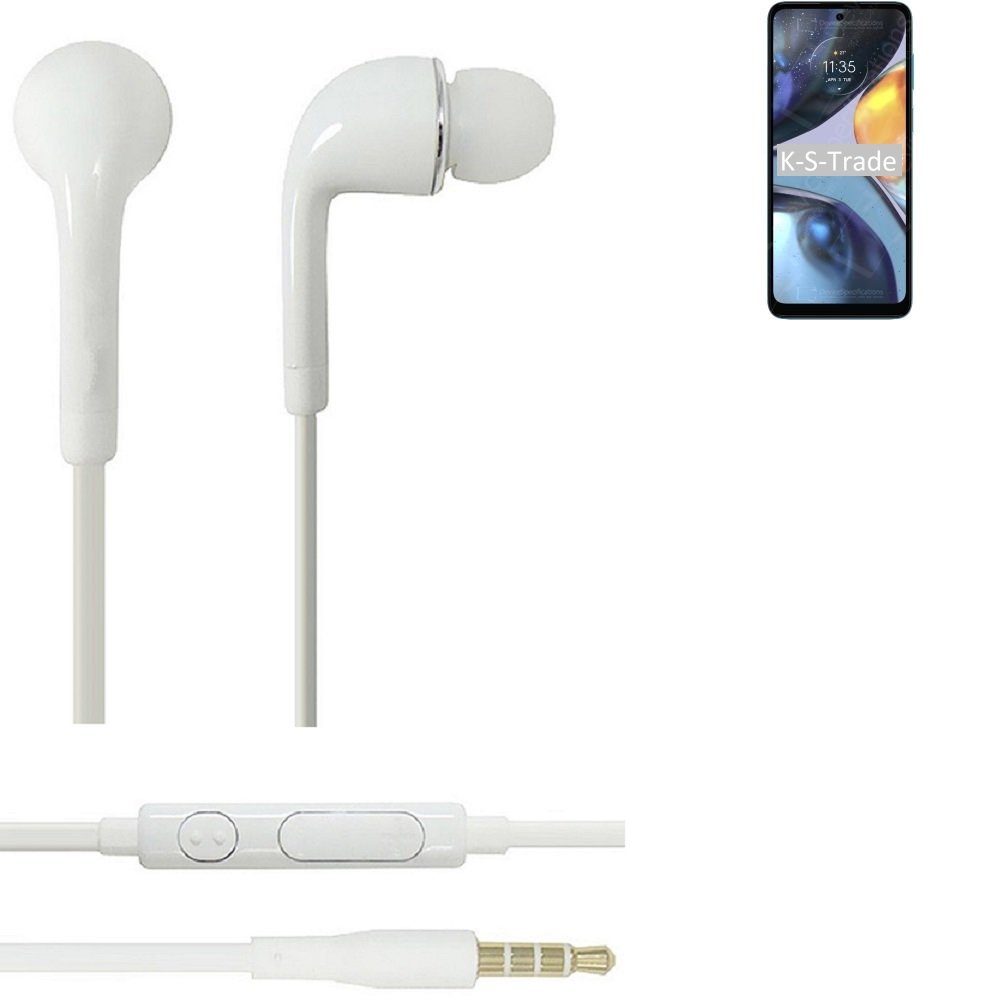 K-S-Trade für Motorola Moto G22 In-Ear-Kopfhörer (Kopfhörer Headset mit Mikrofon u Lautstärkeregler weiß 3,5mm)