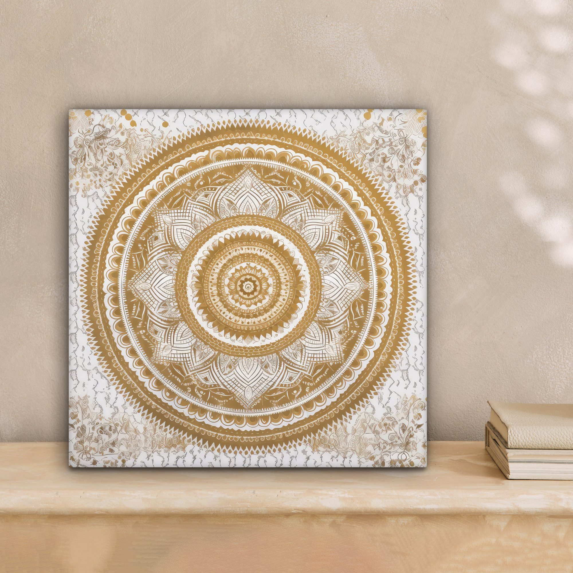OneMillionCanvasses® Leinwandbild Mandala - Blumen - Gold - Weiß - Design, günstig online kaufen