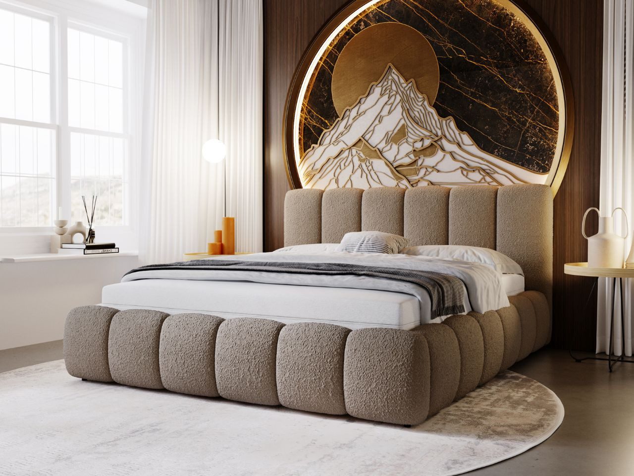 GrainGold Polsterbett Cloud (Set, Polsterbett, Kopfteil, Lattenrost), mit hohe Kopfteil, mit Lattenrost, für das Schlafzimmer, Elegant Stil