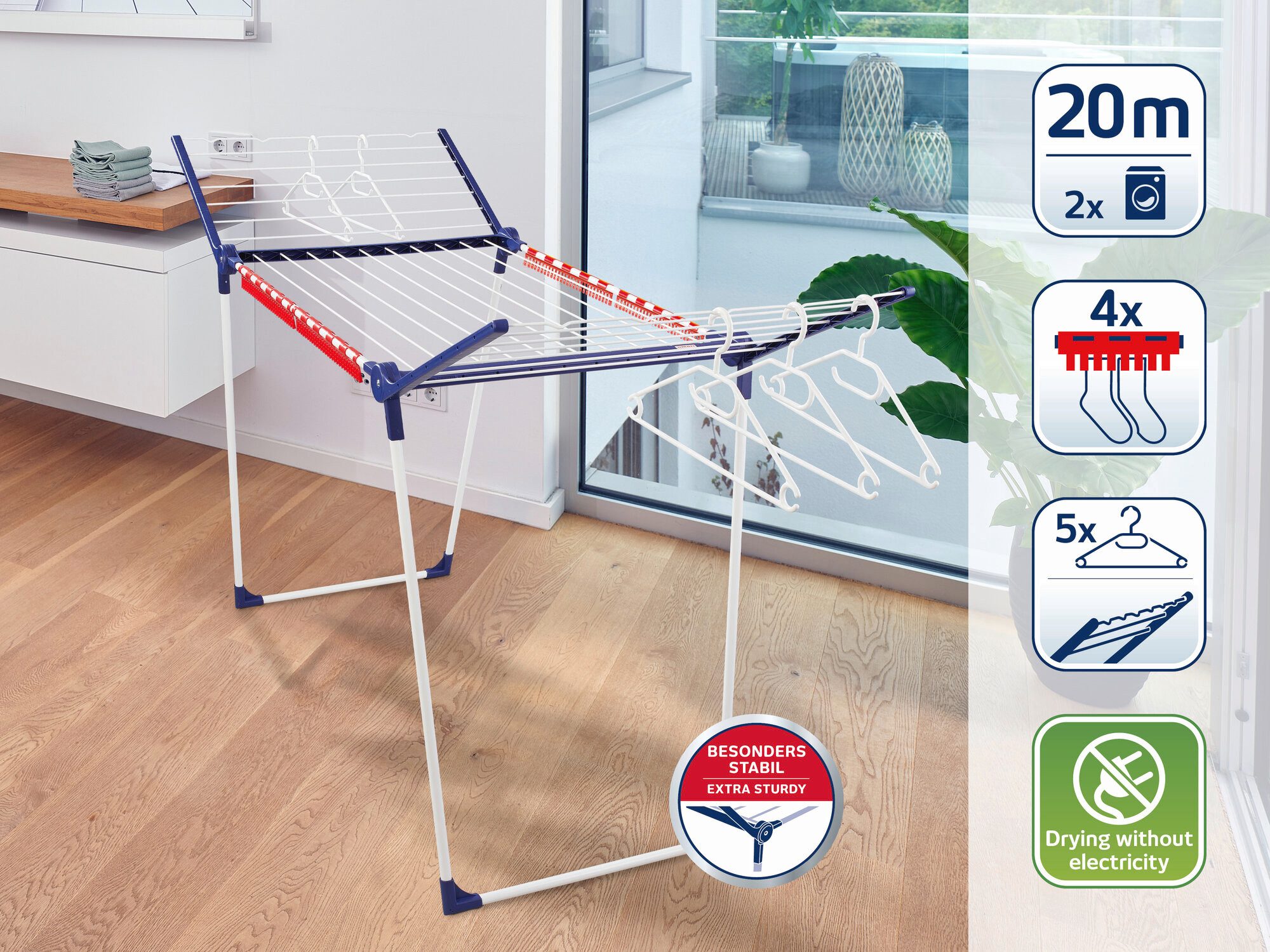 Leifheit Wäscheständer Standtrockner Pegasus 200 + Kleinteilehalter, 20m Tr günstig online kaufen