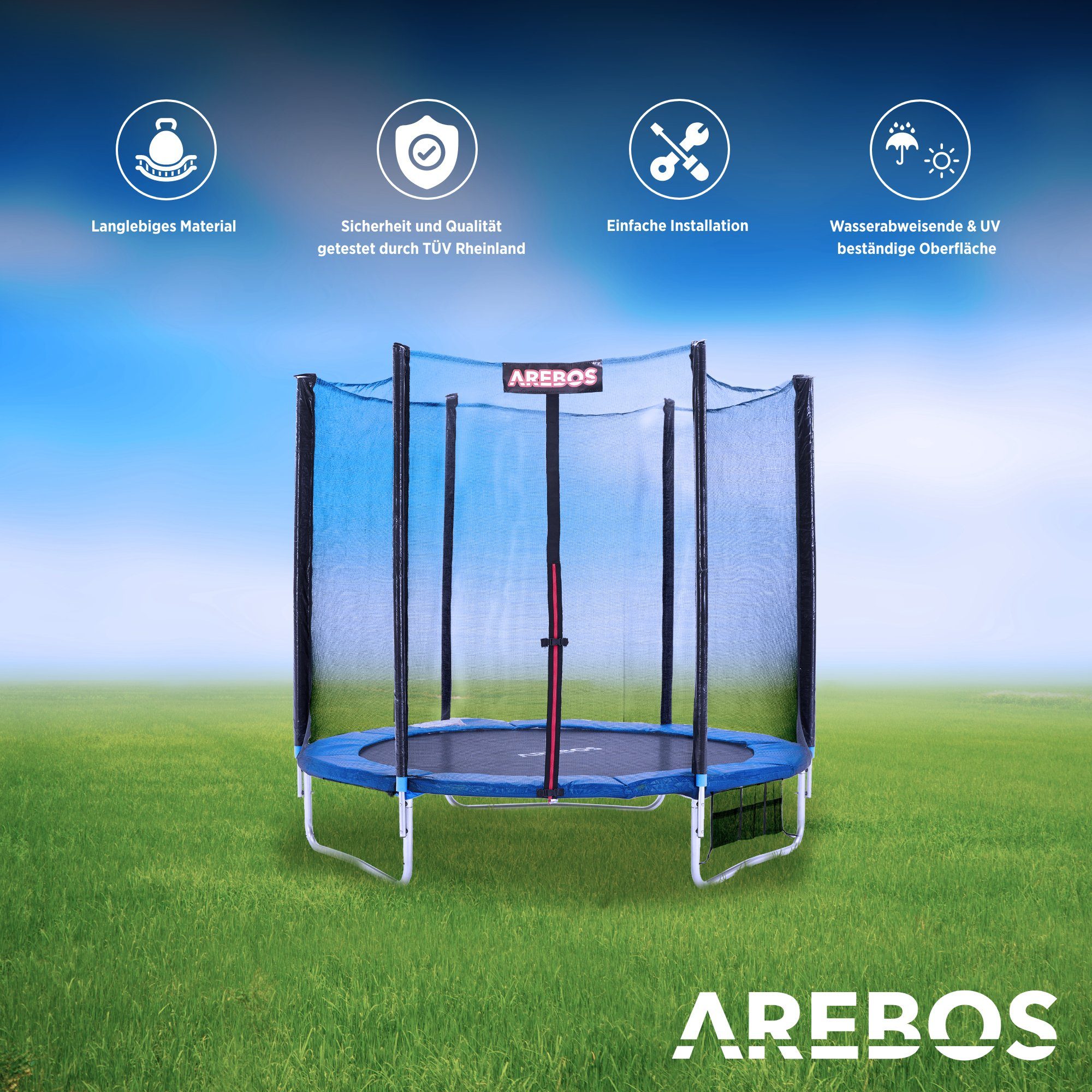 Arebos Trampolinnetz + Randabdeckung 244, 305, 366, 396, 430, 460 und 490 cm (Set, Randabdeckung + Netz 244 cm), 244 cm