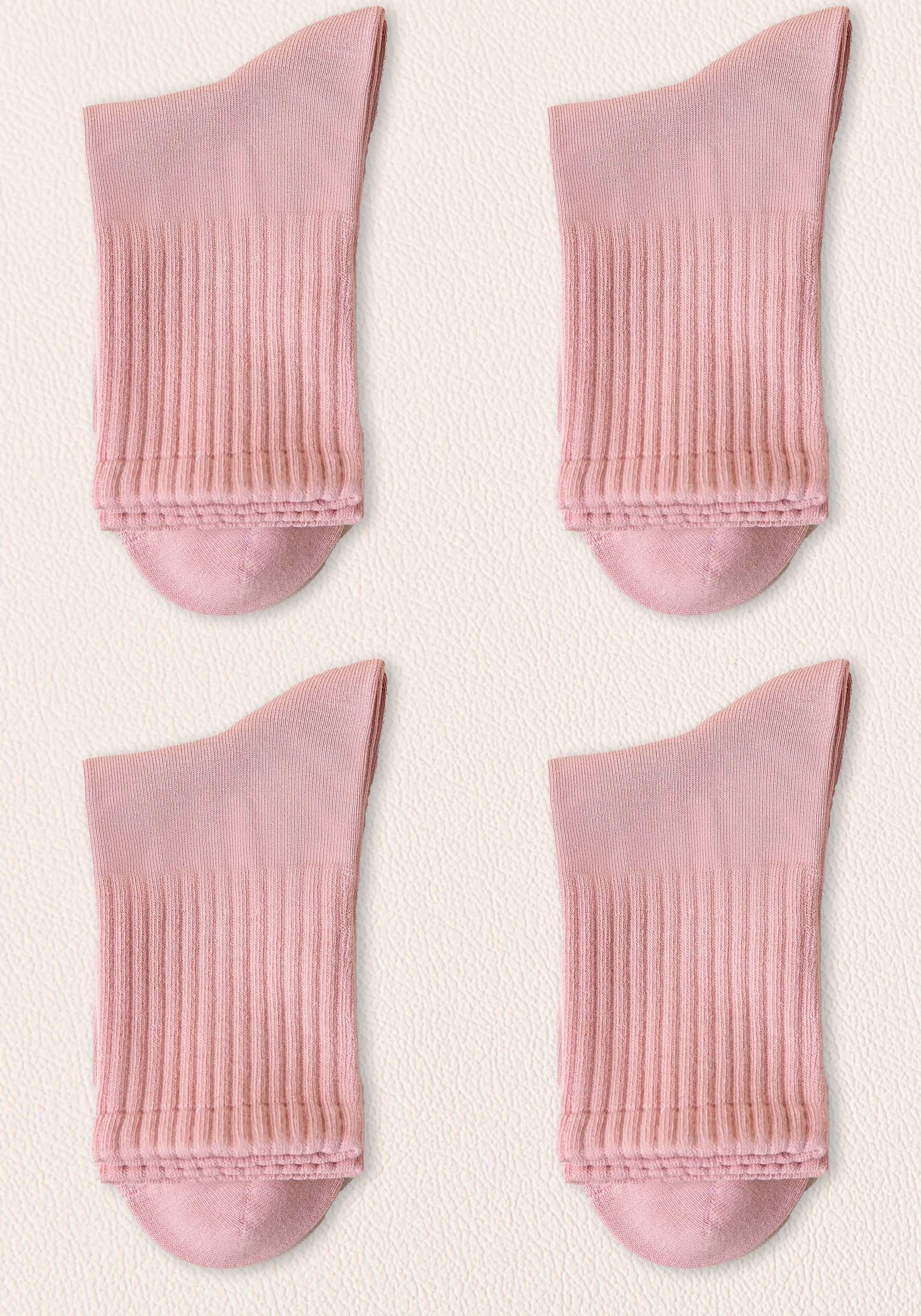 MAGICSHE Socken Damen 100% Baumwolle einfarbig hohes Basicsocken (4-Paar, 4-Paar) Rosa